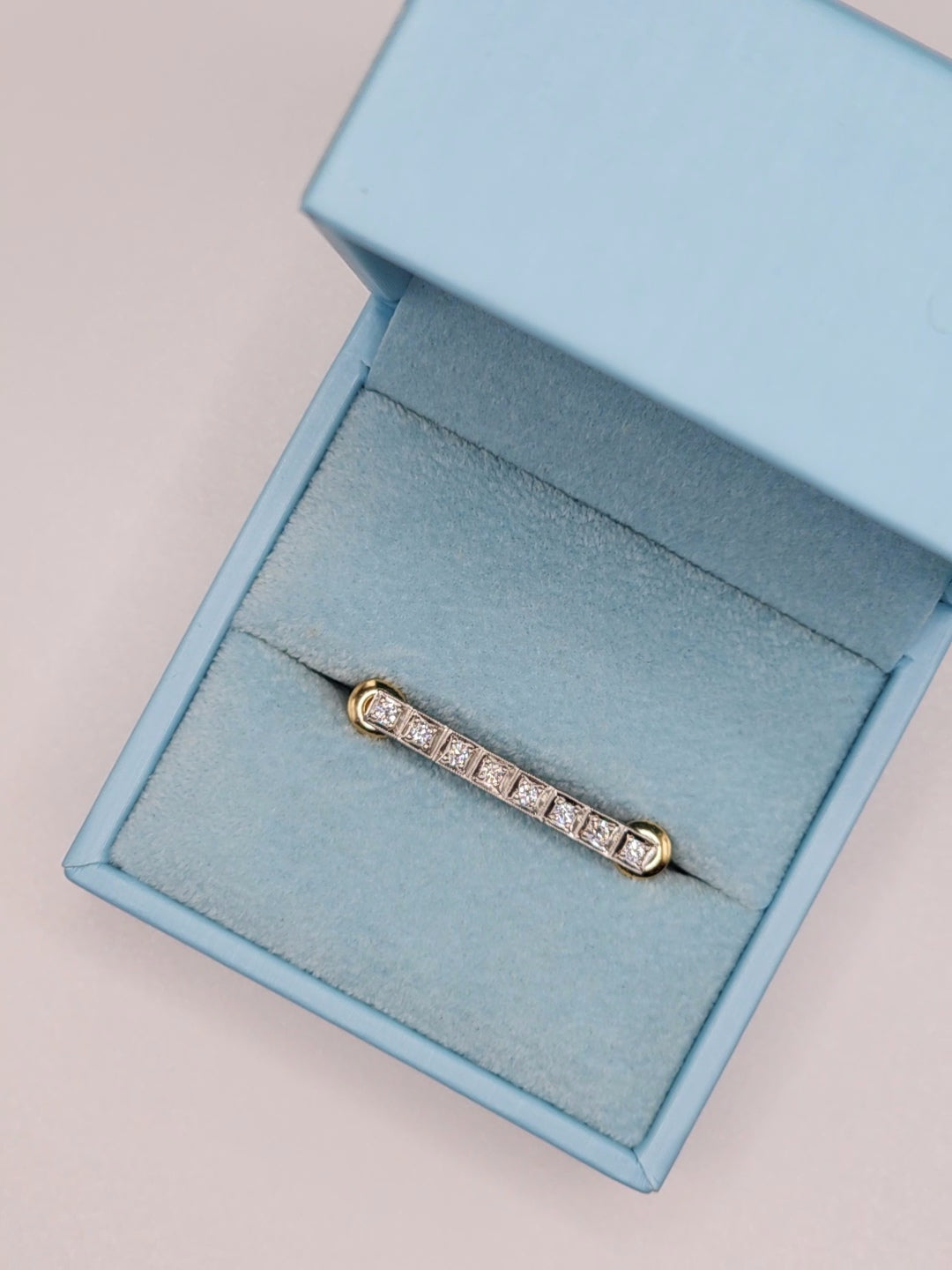 Vintage Diamond Bar Pin in 14k Yellow and White Gold