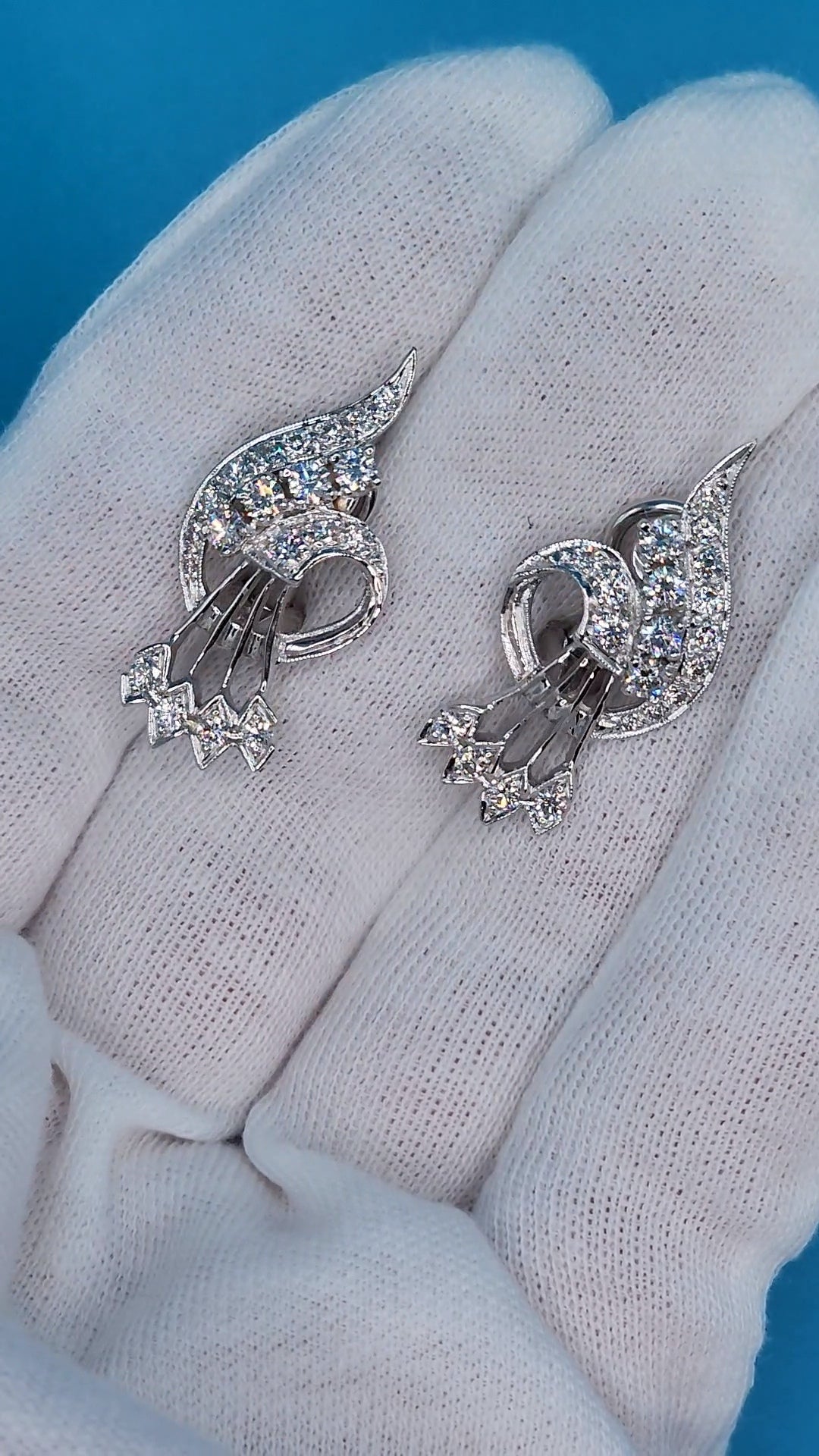 Vintage Diamond Cocktail Earrings in 18k White Gold