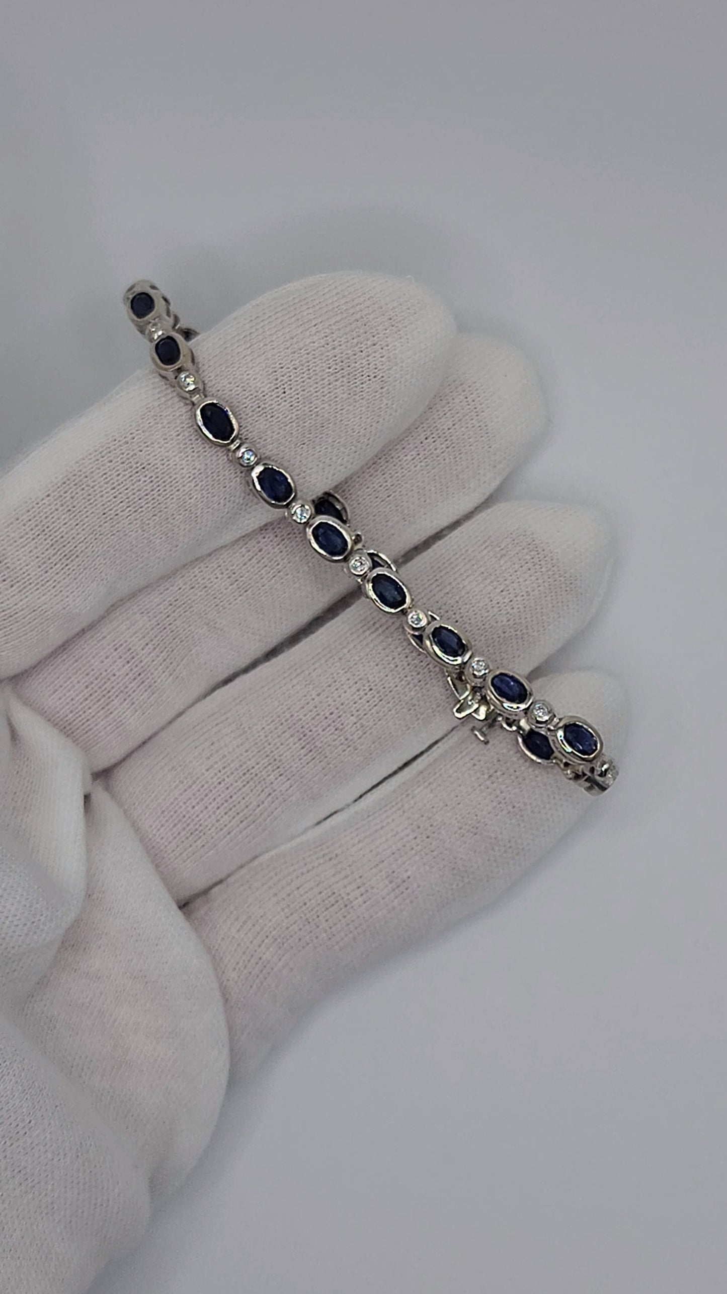 Bezel Set Sapphire and Diamond Tennis Bracelet in 14k White Gold