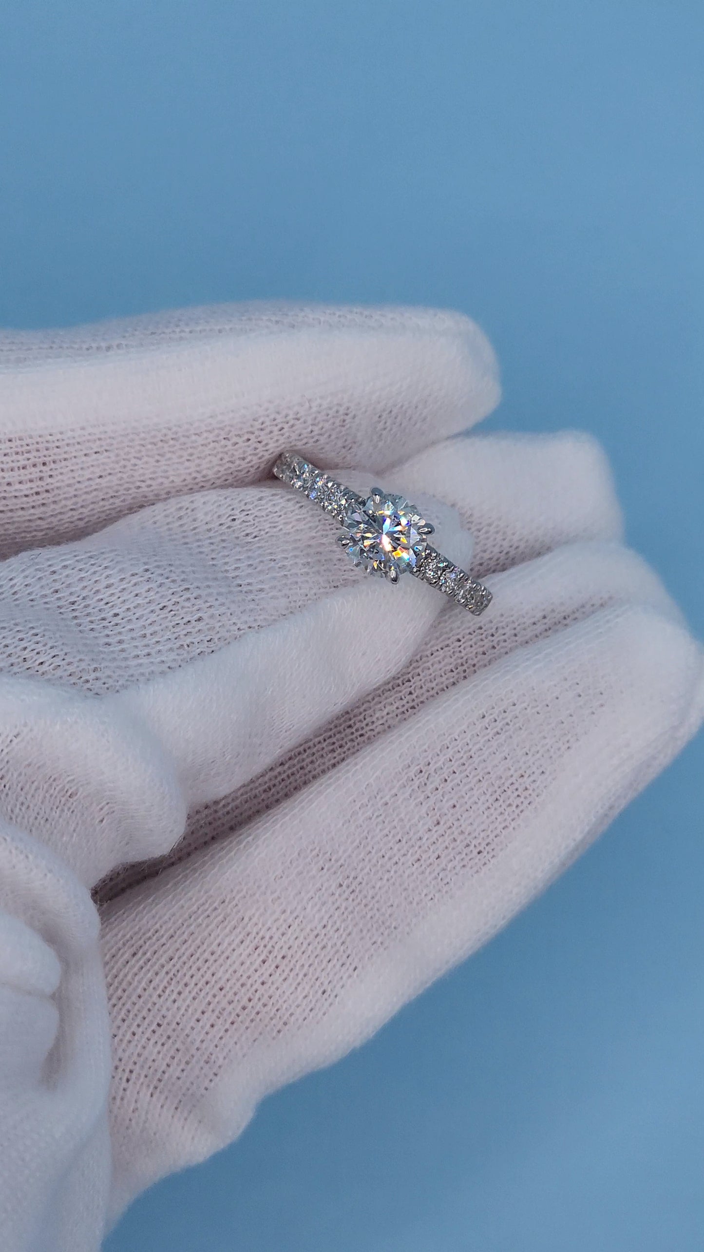 0.90 ct Natural Diamond French Pavé Ring in 14k White Gold