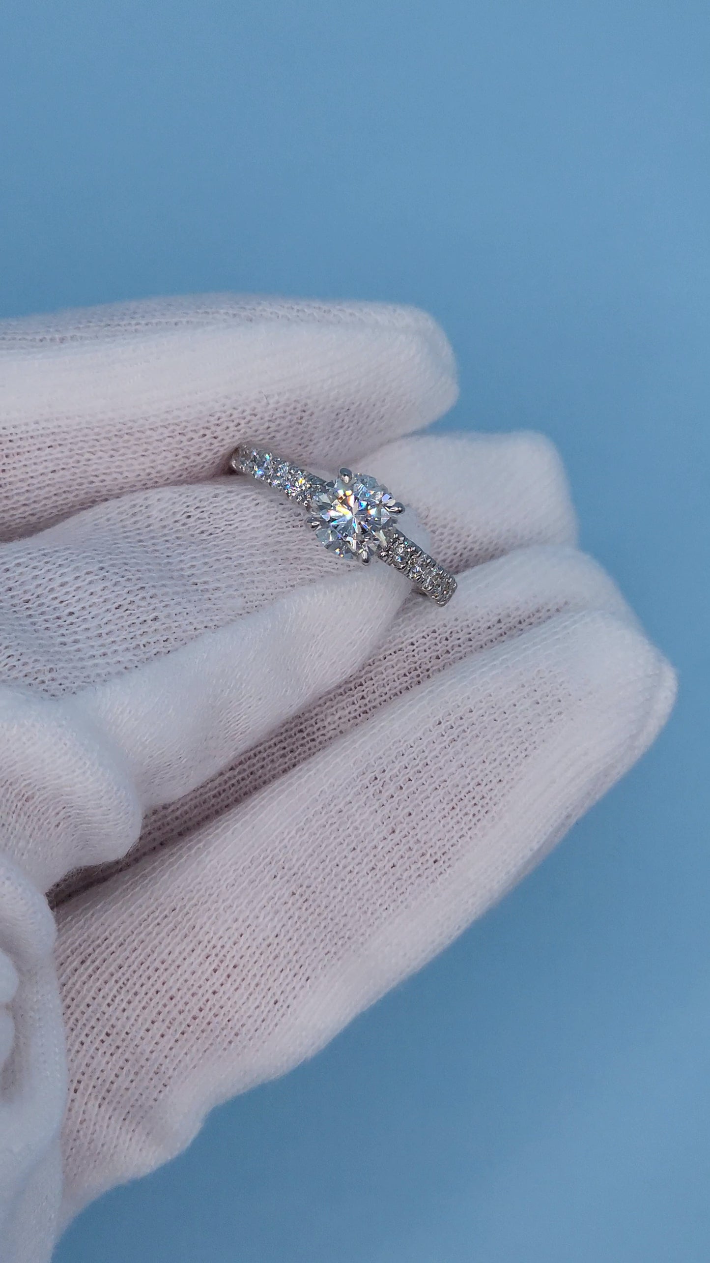 0.90 ct Natural Diamond French Pavé Ring in 14k White Gold