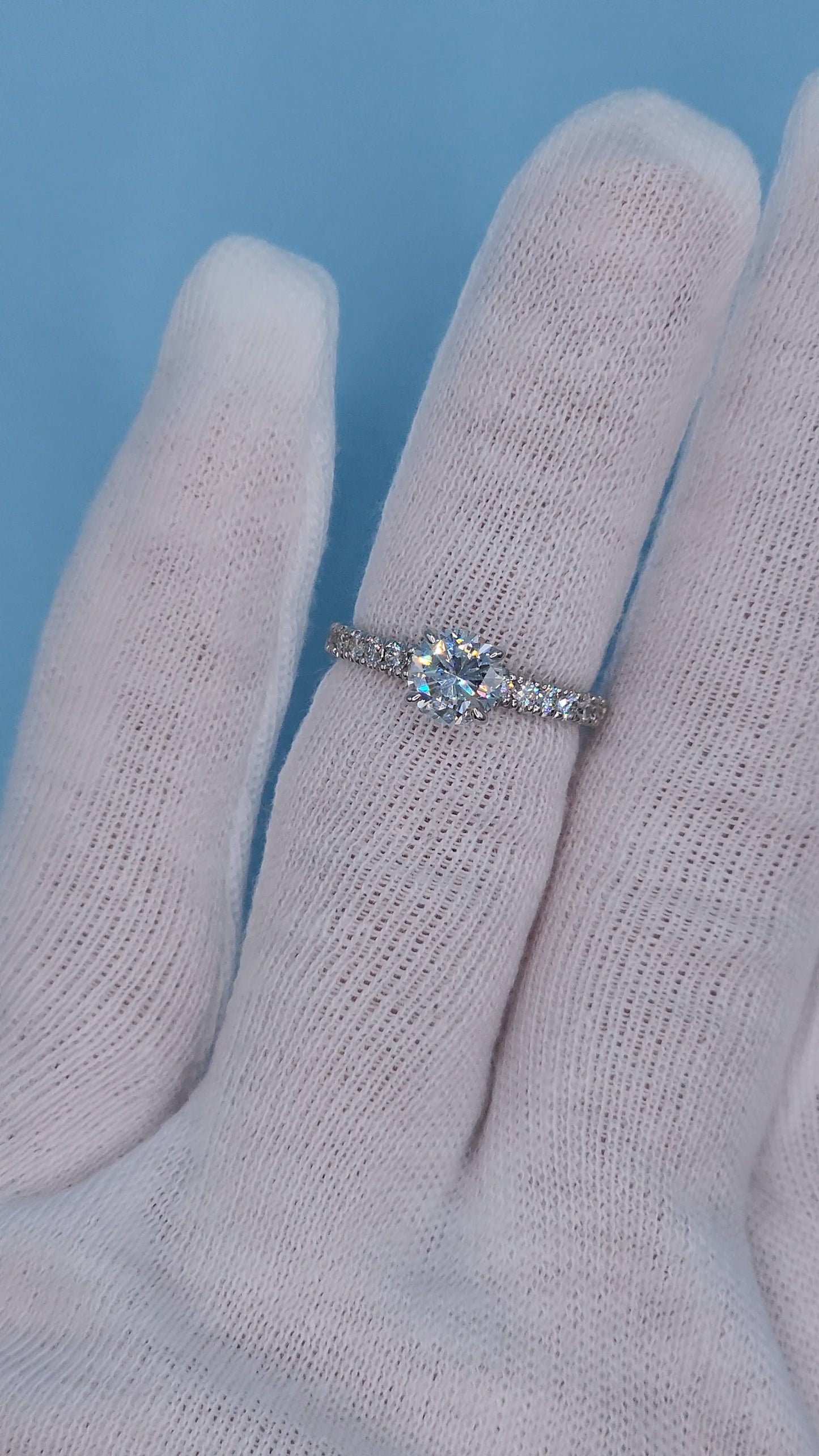 0.90 ct Natural Diamond French Pavé Ring in 14k White Gold