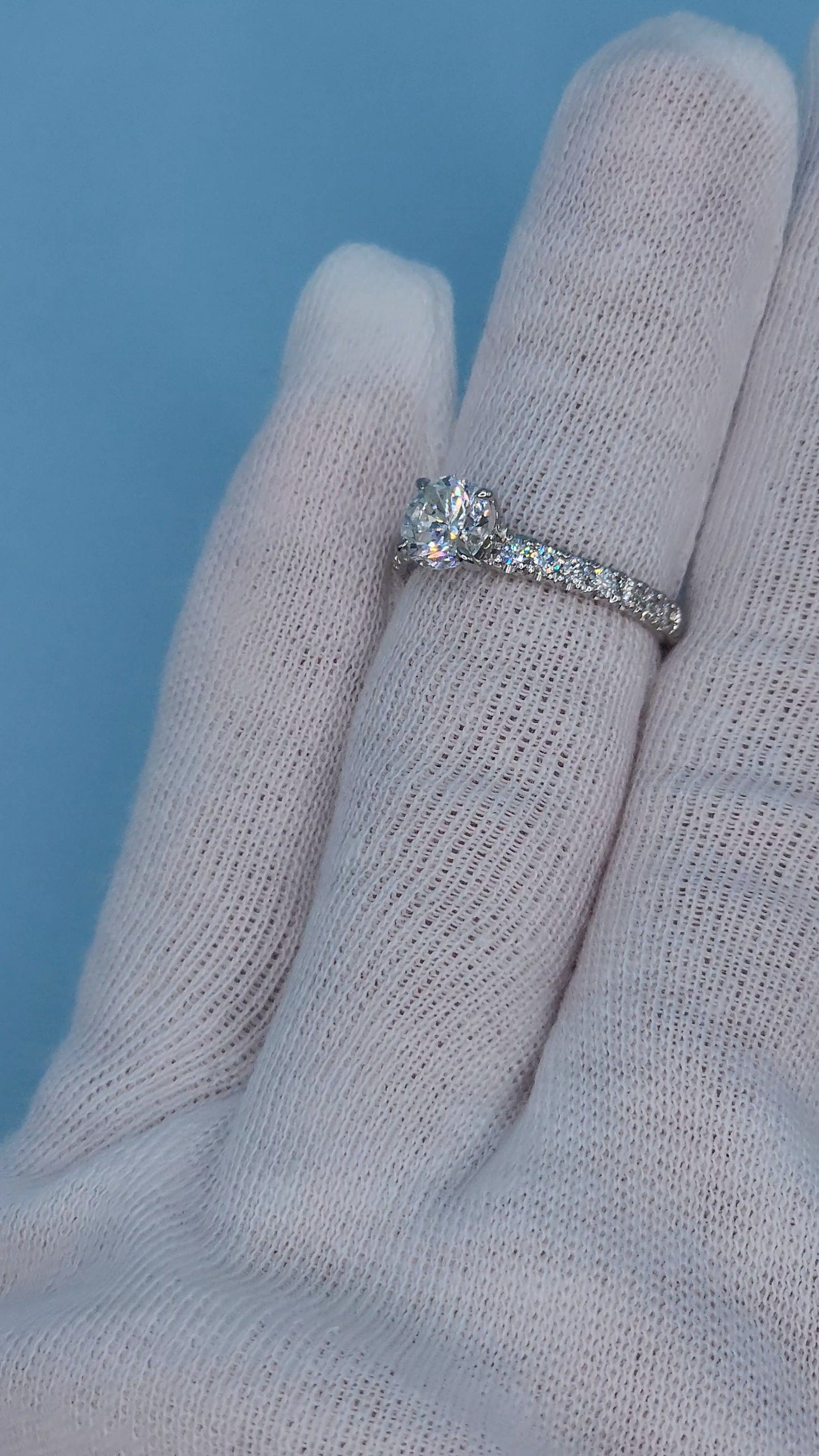 0.90 ct Natural Diamond French Pavé Ring in 14k White Gold
