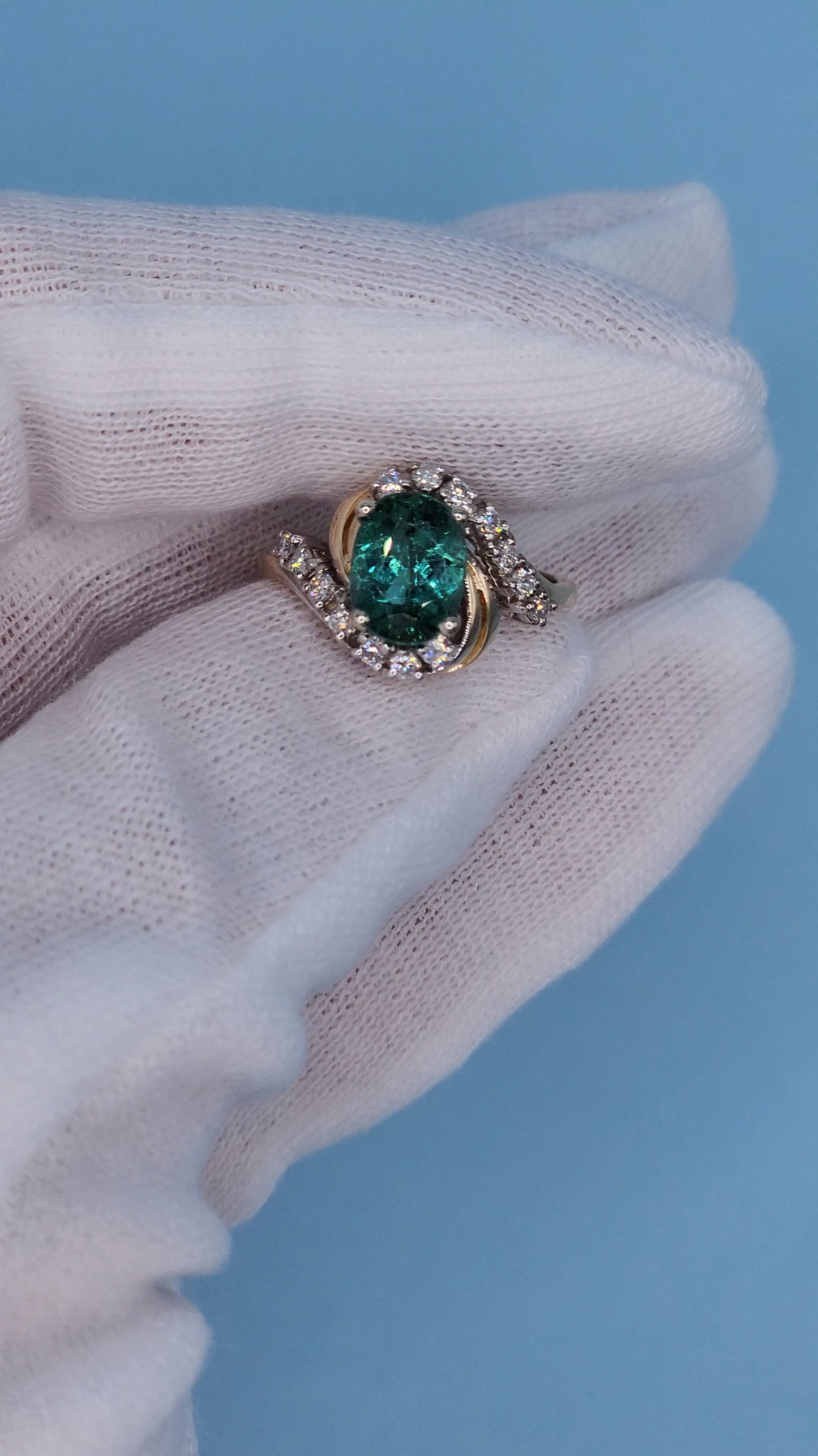 Light Green Tourmaline Ring with Diamonds in Rose and White Gold