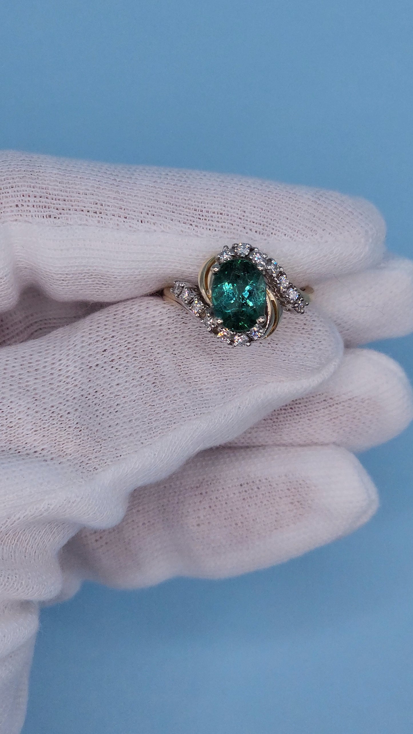 Light Green Tourmaline Ring with Diamonds in Rose and White Gold