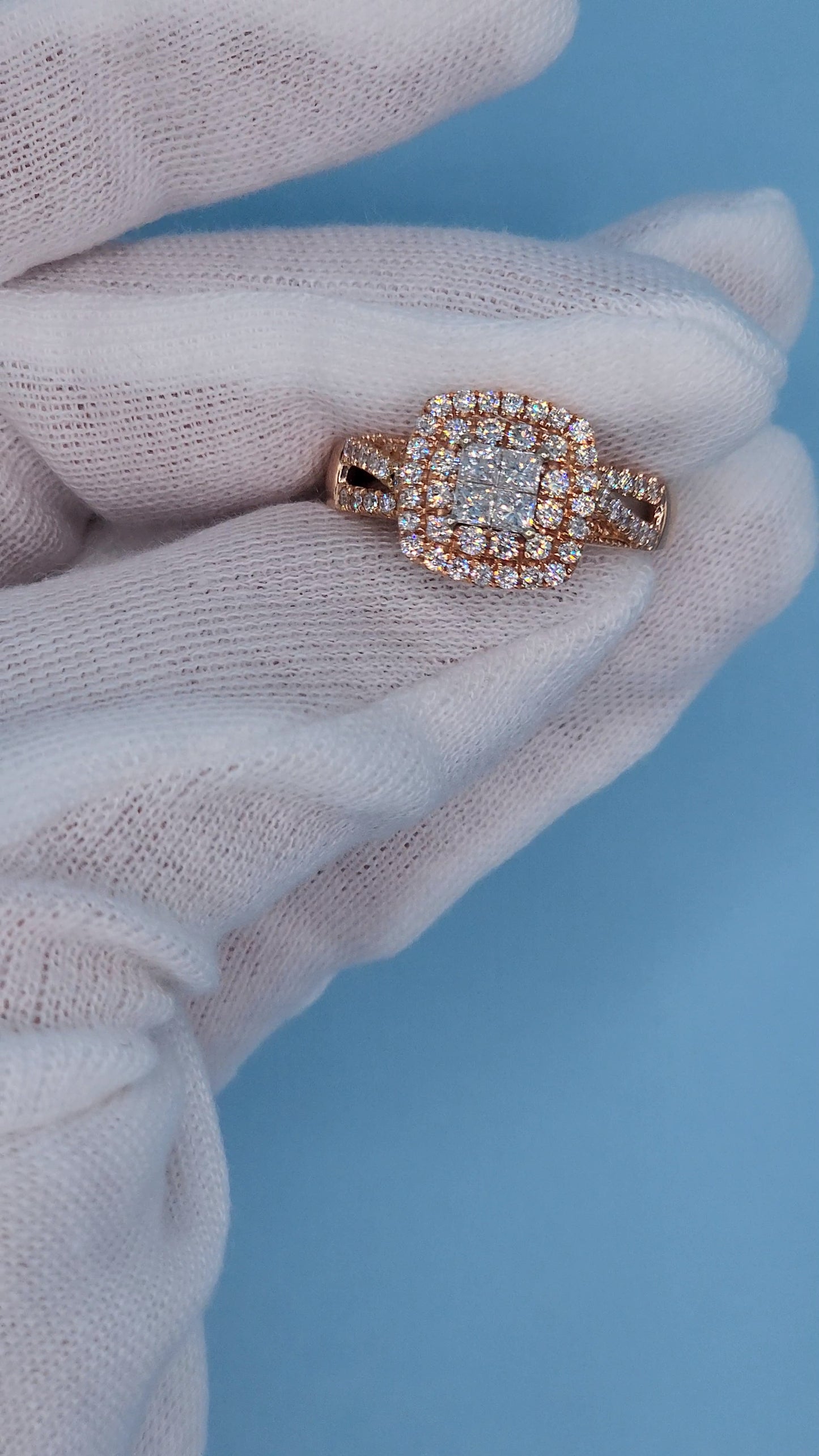 Ladies Double Halo Diamond Cluster Engagement/Anniversary Ring in 14k Rose Gold