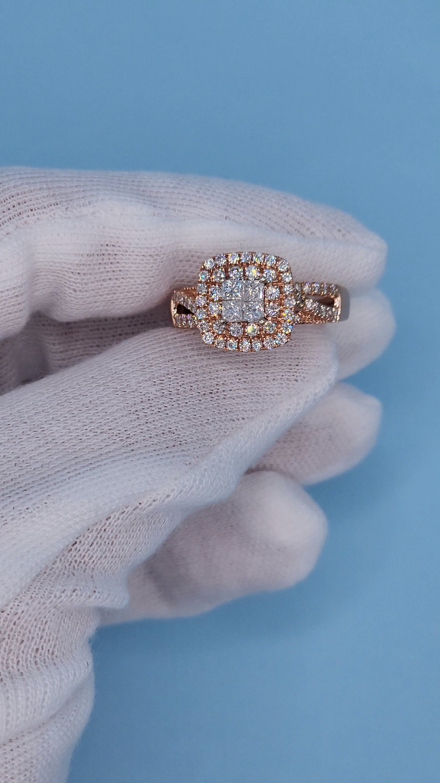 Ladies Double Halo Diamond Cluster Engagement/Anniversary Ring in 14k Rose Gold
