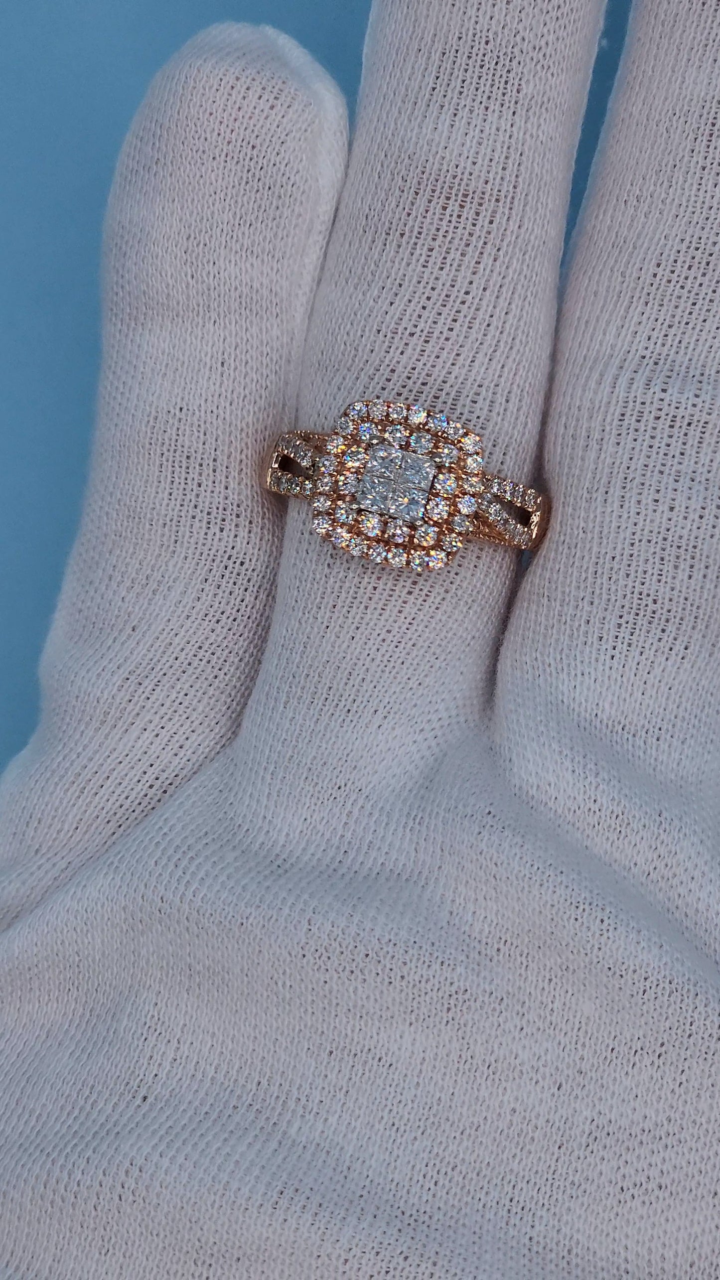 Ladies Double Halo Diamond Cluster Engagement/Anniversary Ring in 14k Rose Gold