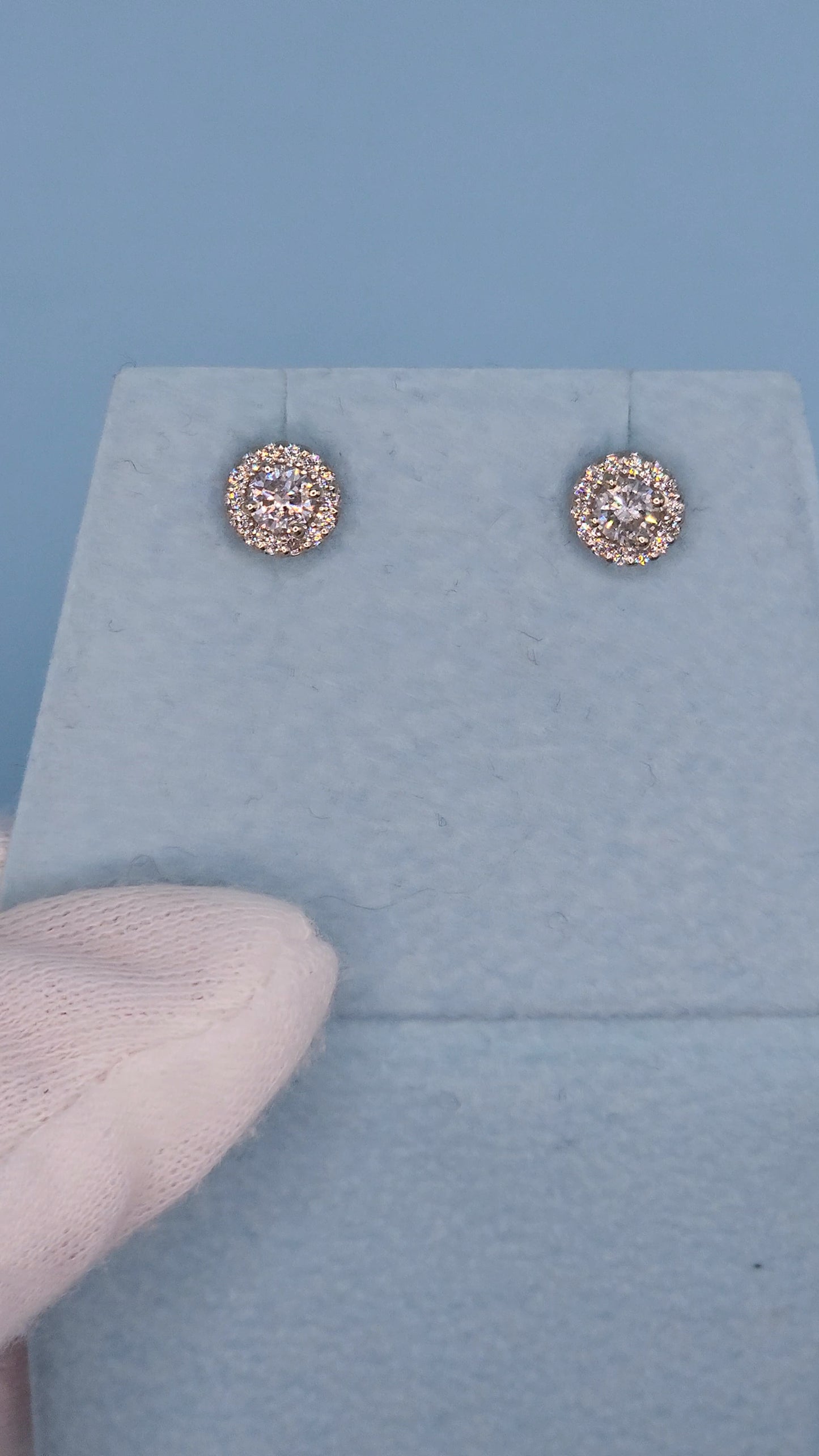 Classic Halo Design Diamond Stud Earrings in 14k White Gold