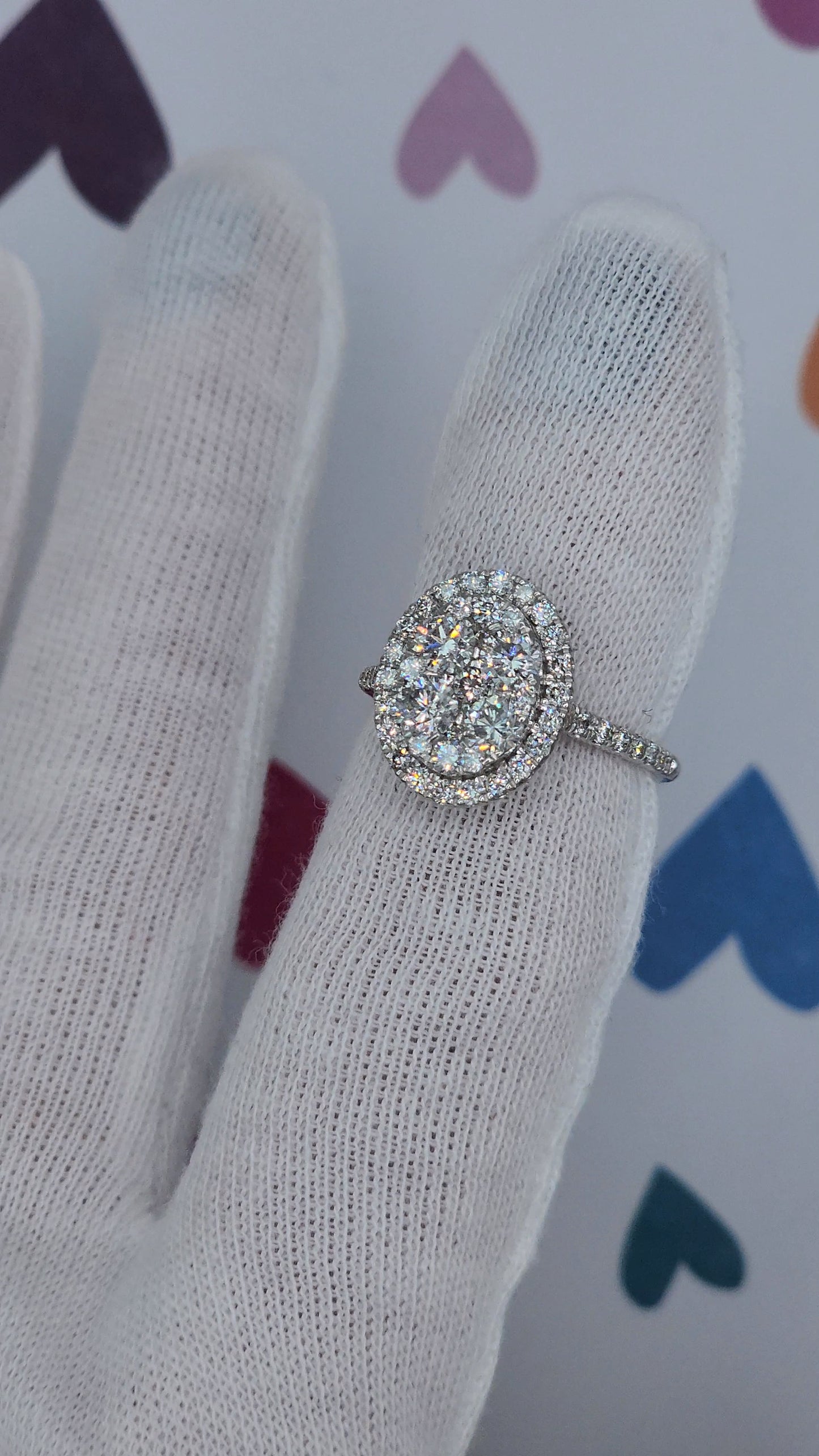 1 ct Round Diamond Oval Shape Cluster Ring in 14k White Gold