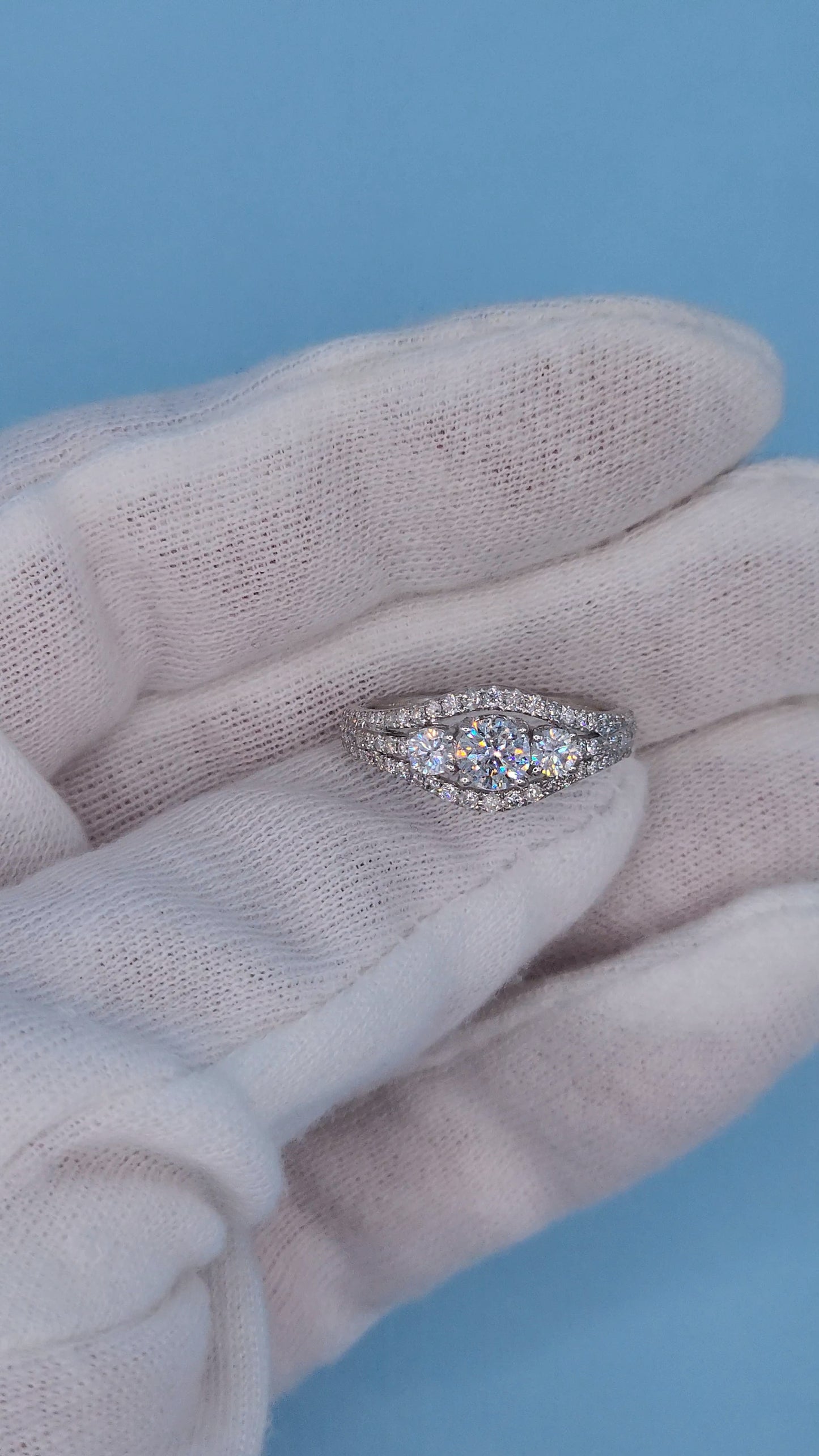 Three Stone Past, Present and Future Design Diamond Split Shank Ring in 14k White Gold