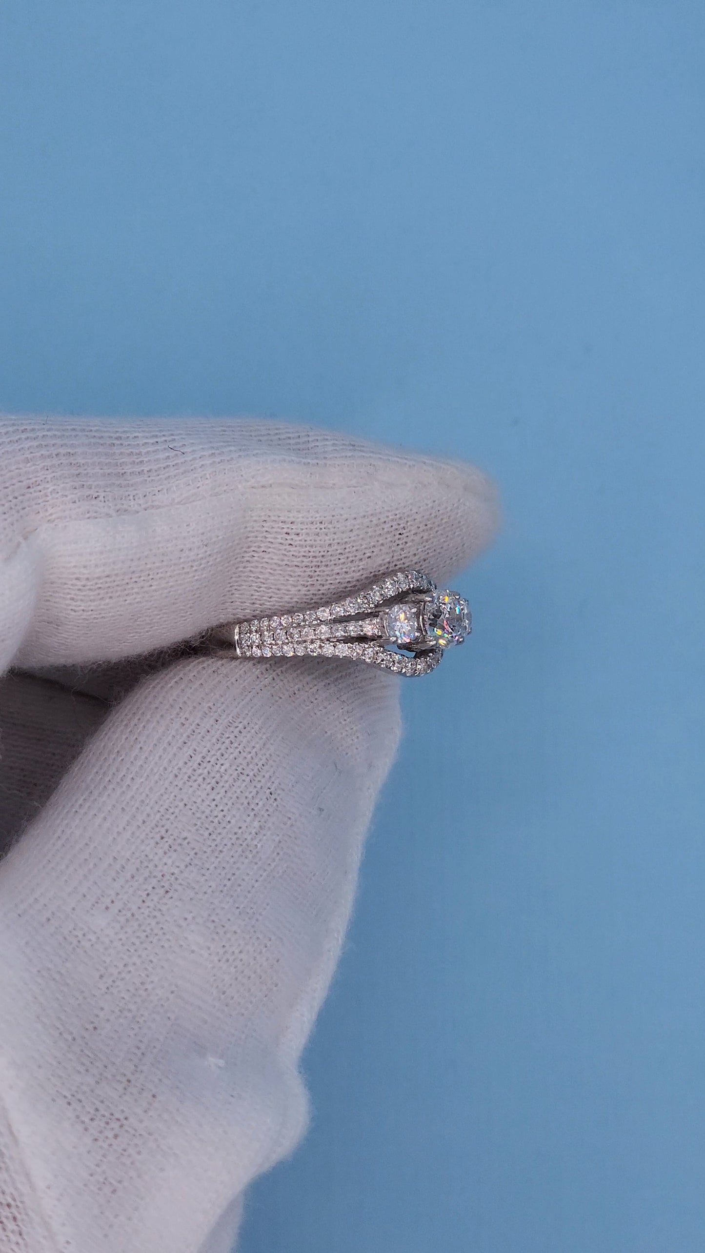 Three Stone Past, Present and Future Design Diamond Split Shank Ring in 14k White Gold