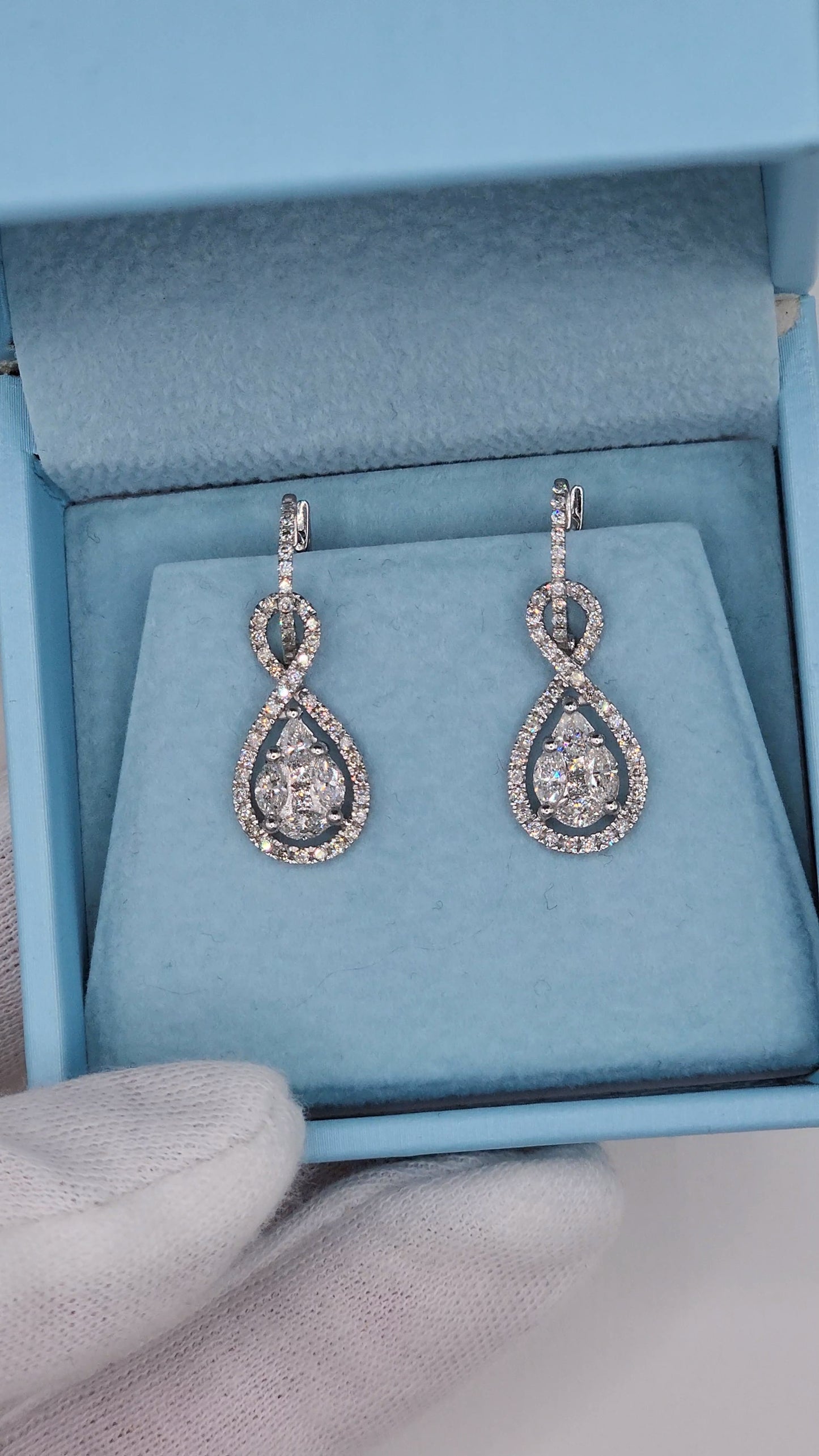 Diamond Convertible Drop Dangle Cluster Earrings in 14k White Gold