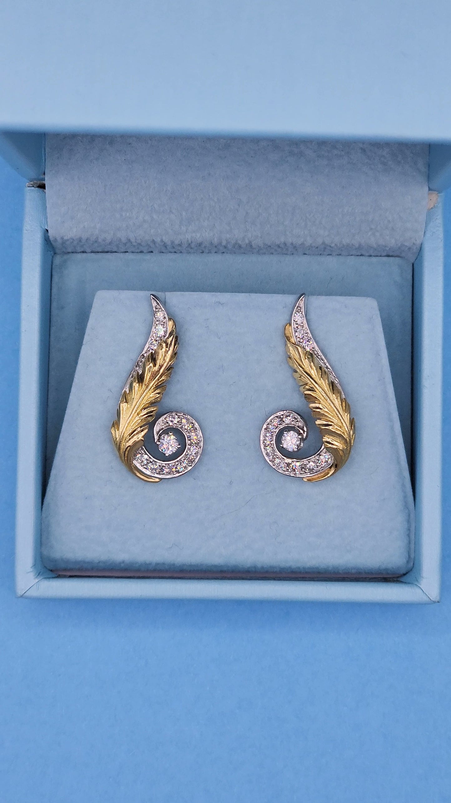 Vintage Diamond Swirl Drop Earrings in Platinum and 18K Yellow Gold