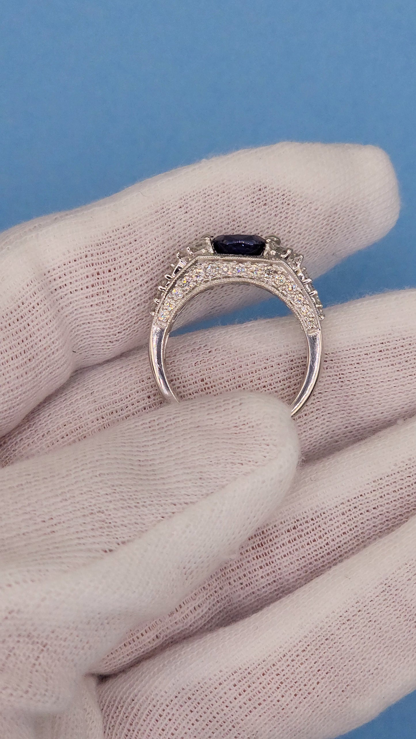 GIA 1.80 ct Oval Sapphire Ladies Diamond Cocktail Statement Ring in 14k White Gold
