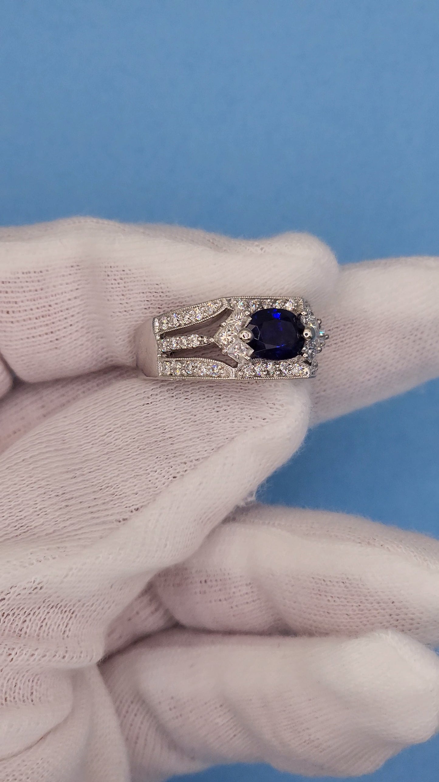 GIA 1.80 ct Oval Sapphire Ladies Diamond Cocktail Statement Ring in 14k White Gold