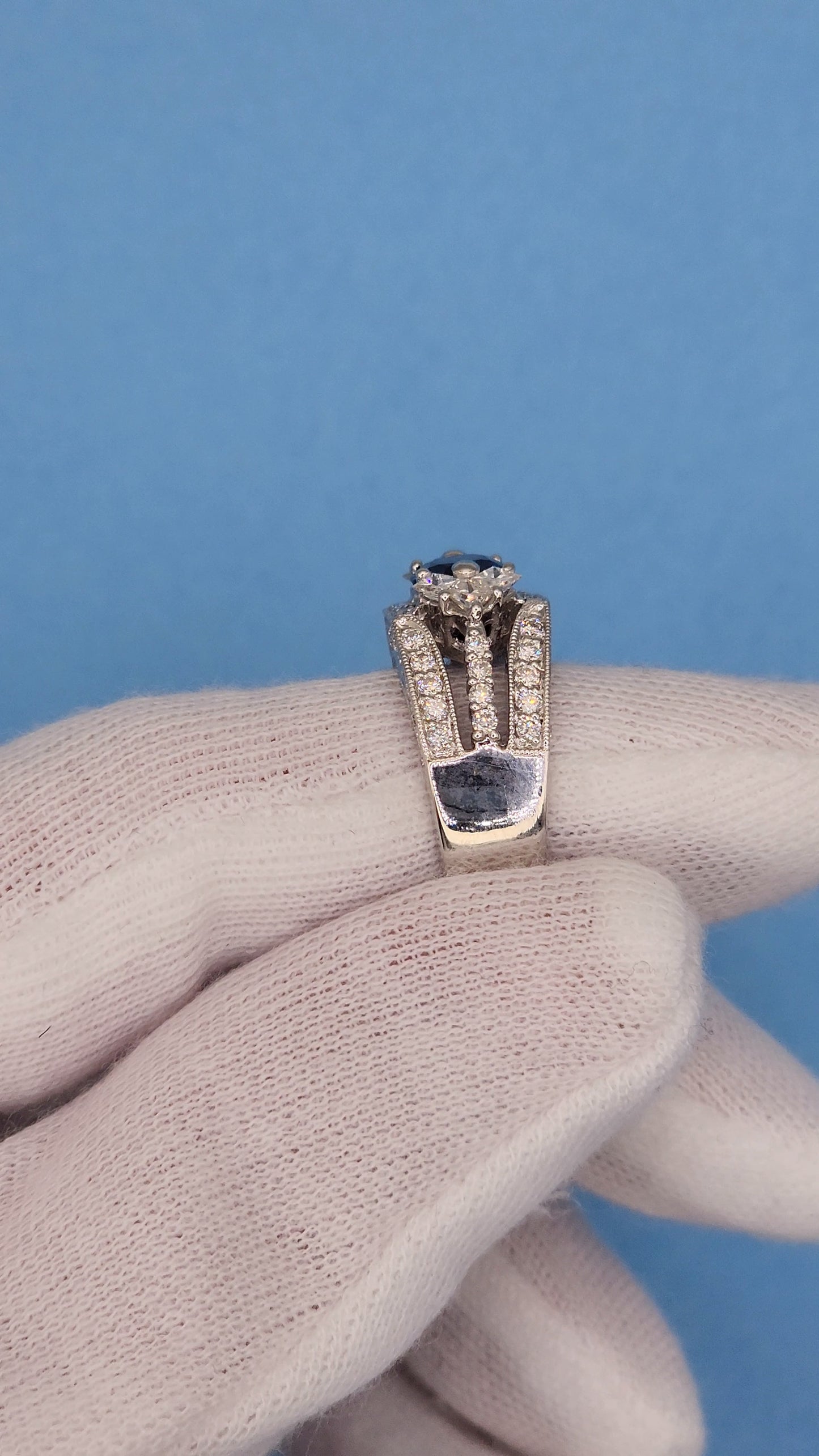 GIA 1.80 ct Oval Sapphire Ladies Diamond Cocktail Statement Ring in 14k White Gold