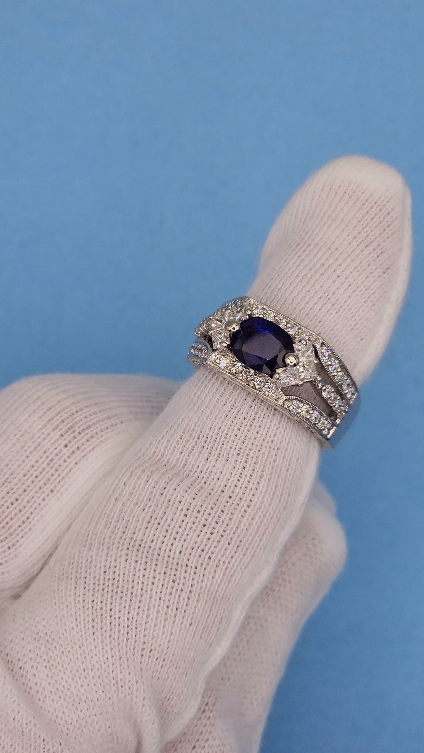 GIA 1.80 ct Oval Sapphire Ladies Diamond Cocktail Statement Ring in 14k White Gold