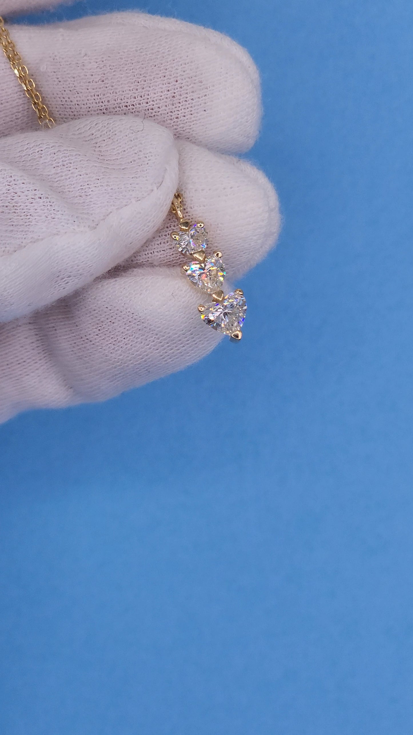 1 1/3 ct Diamond Three-Hearts Vertical Necklace in 14k Yellow Gold on 16-18" adjustable chain