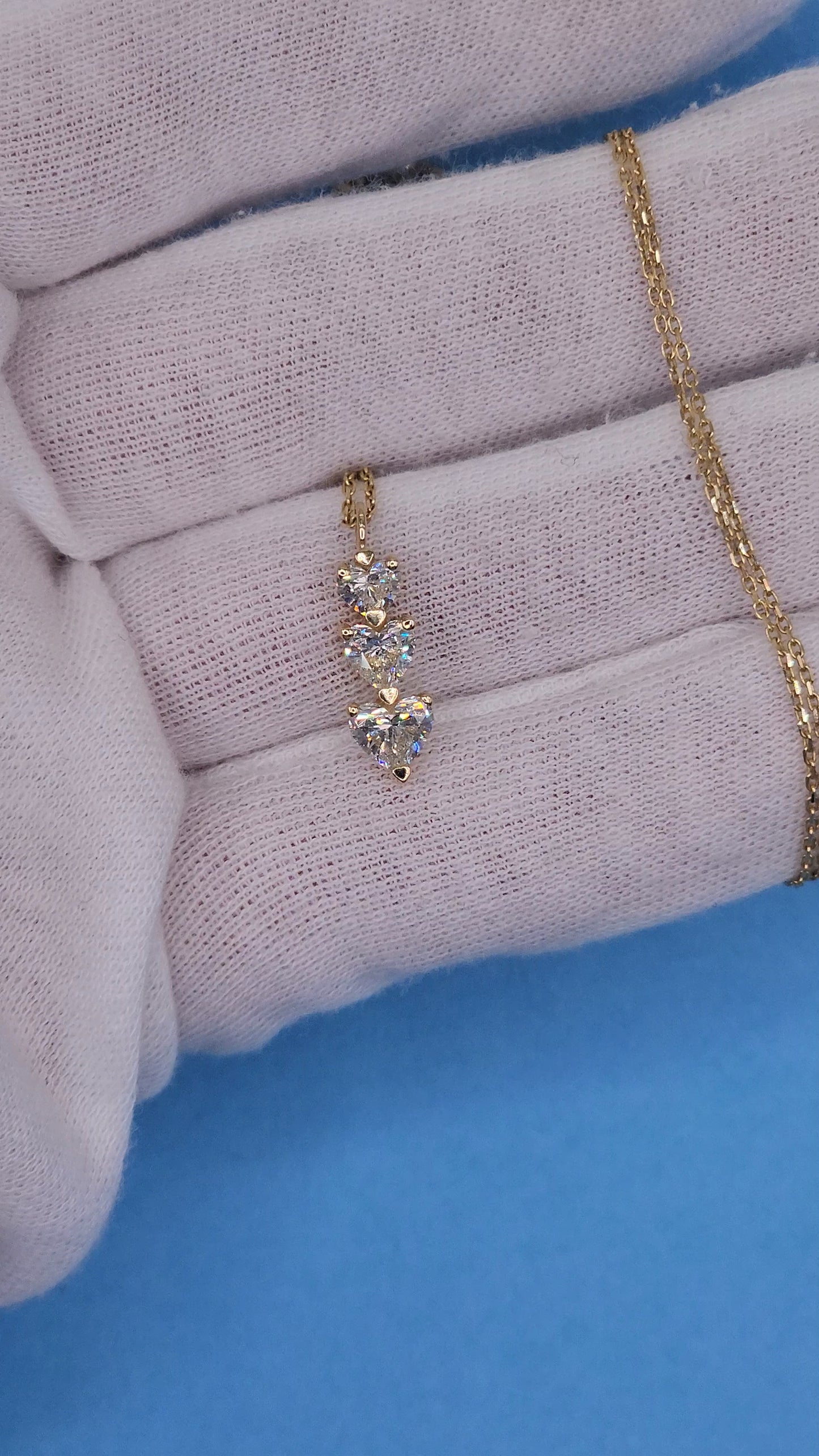1 1/3 ct Diamond Three-Hearts Vertical Necklace in 14k Yellow Gold on 16-18" adjustable chain