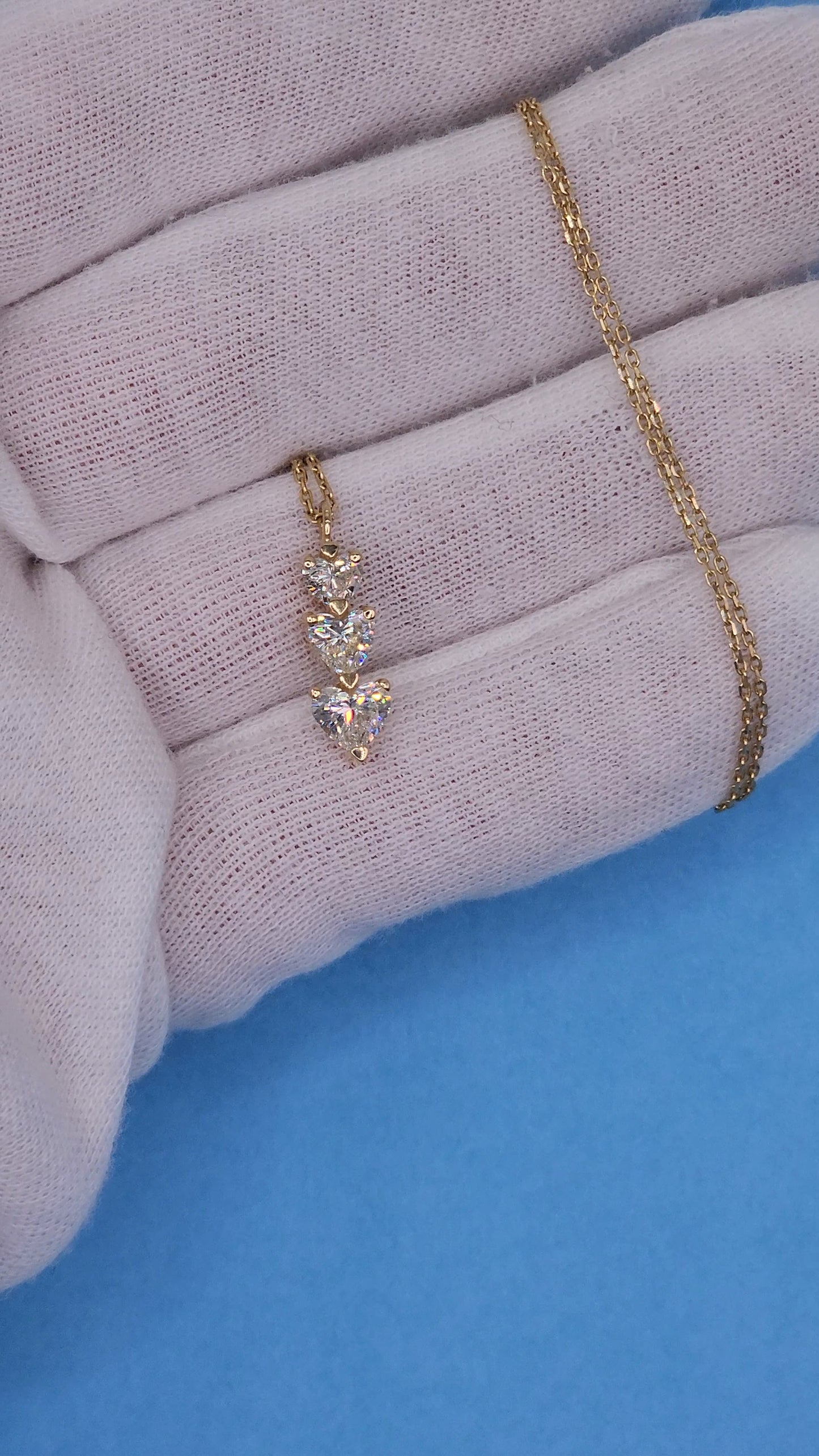 1 1/3 ct Diamond Three-Hearts Vertical Necklace in 14k Yellow Gold on 16-18" adjustable chain