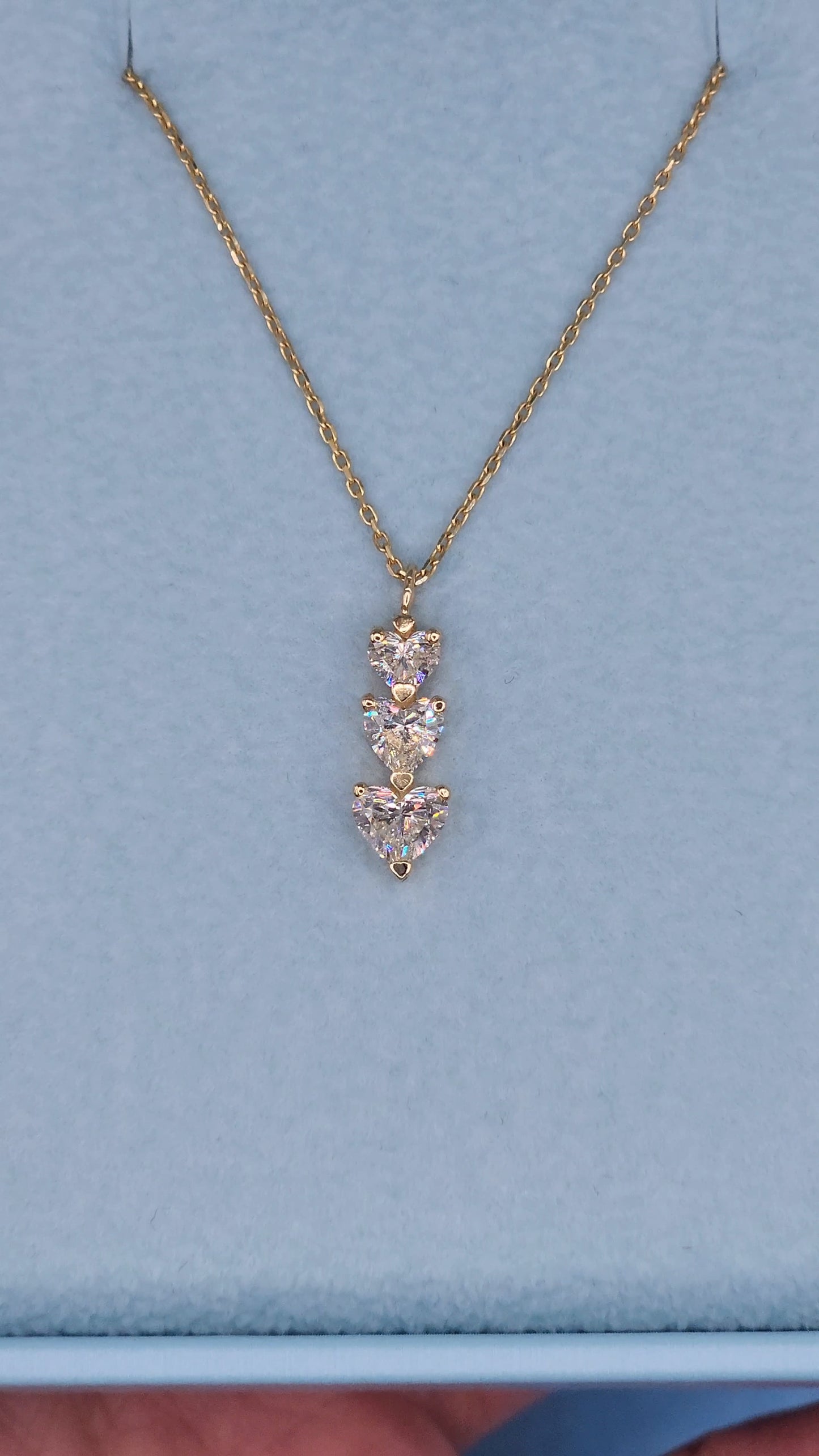 1 1/3 ct Diamond Three-Hearts Vertical Necklace in 14k Yellow Gold on 16-18" adjustable chain