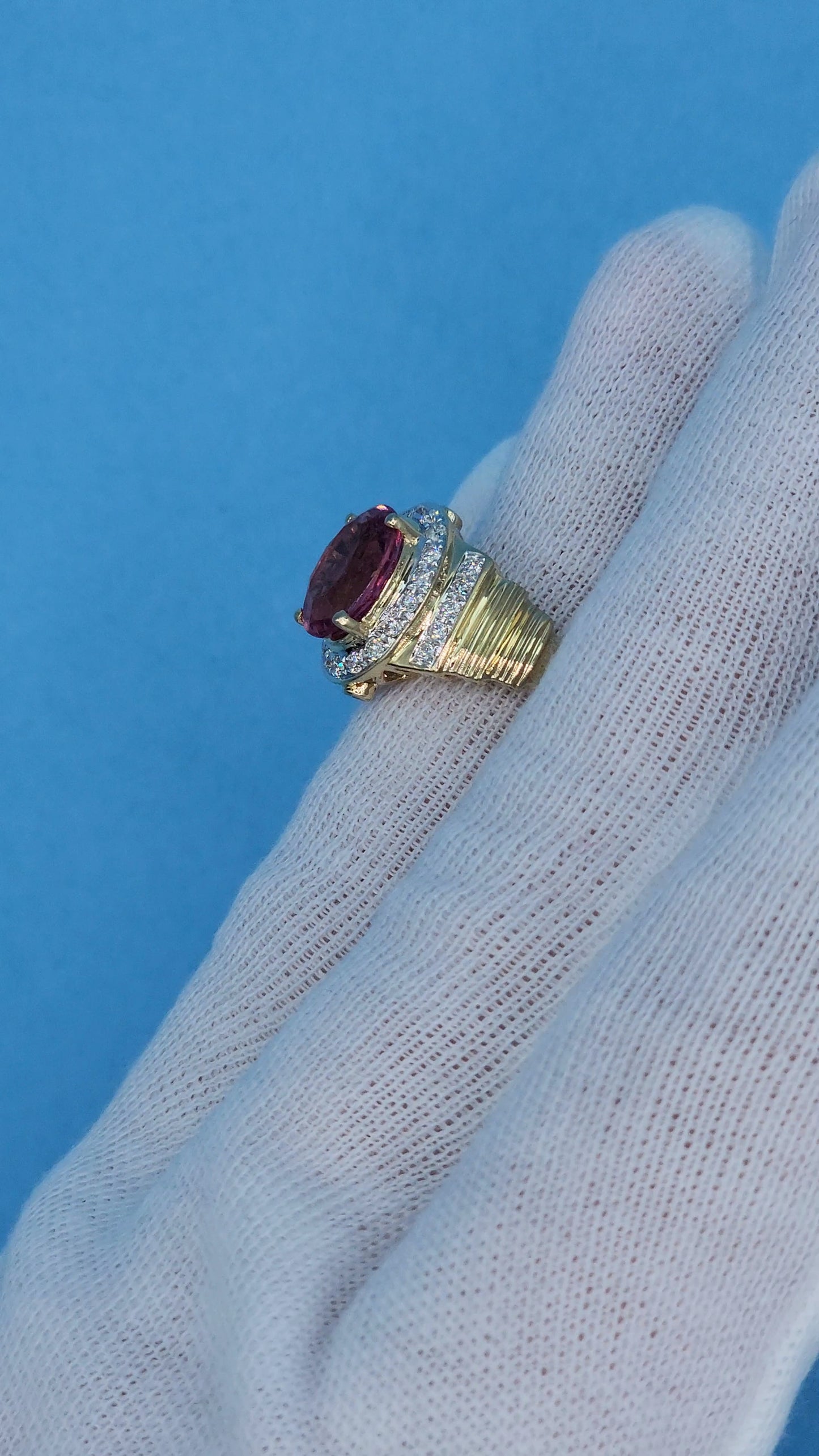 Natural 2.46 ct Oval Pink Tourmaline and Diamond Ring in 14k Yellow Gold