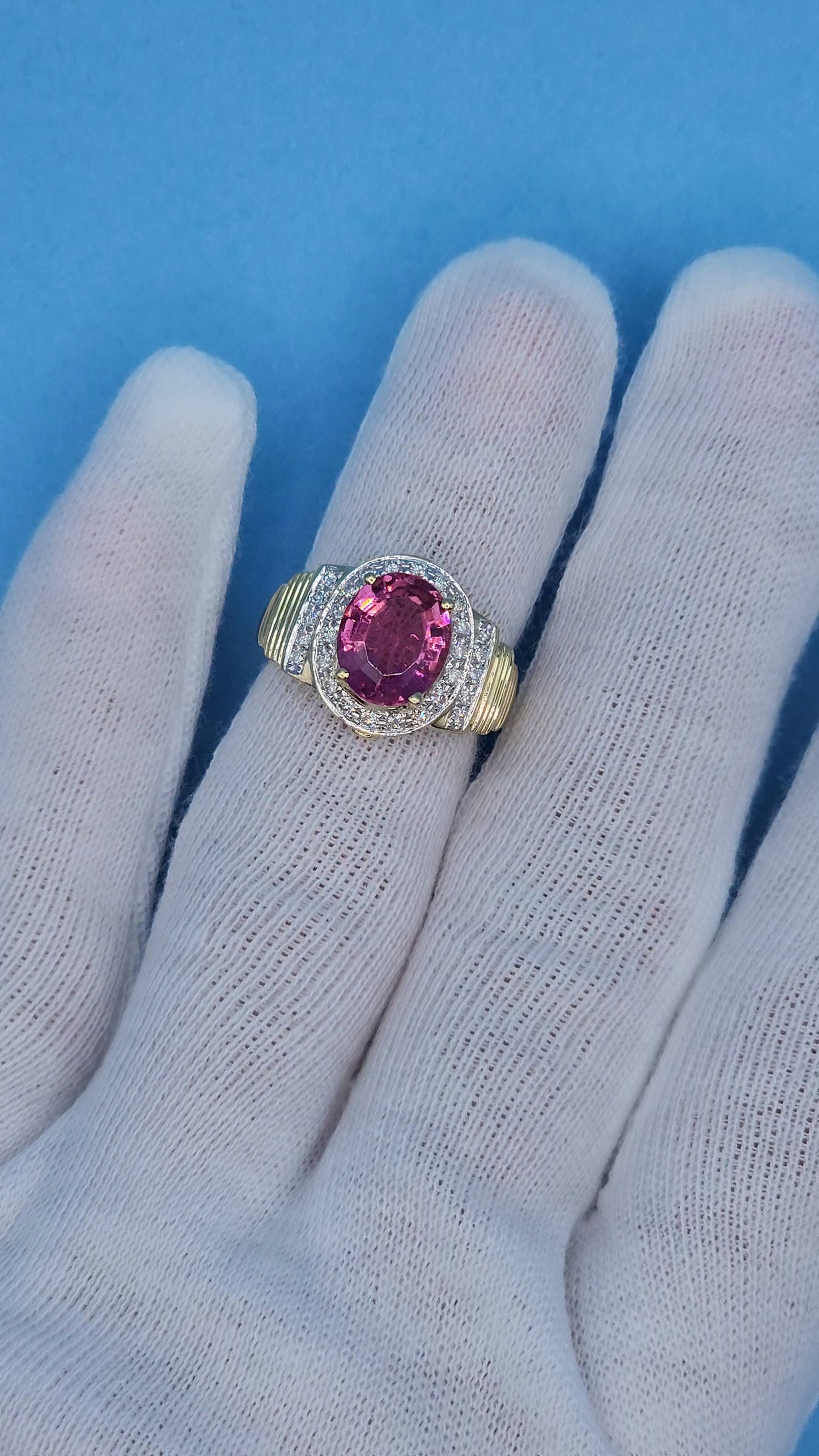 Natural 2.46 ct Oval Pink Tourmaline and Diamond Ring in 14k Yellow Gold