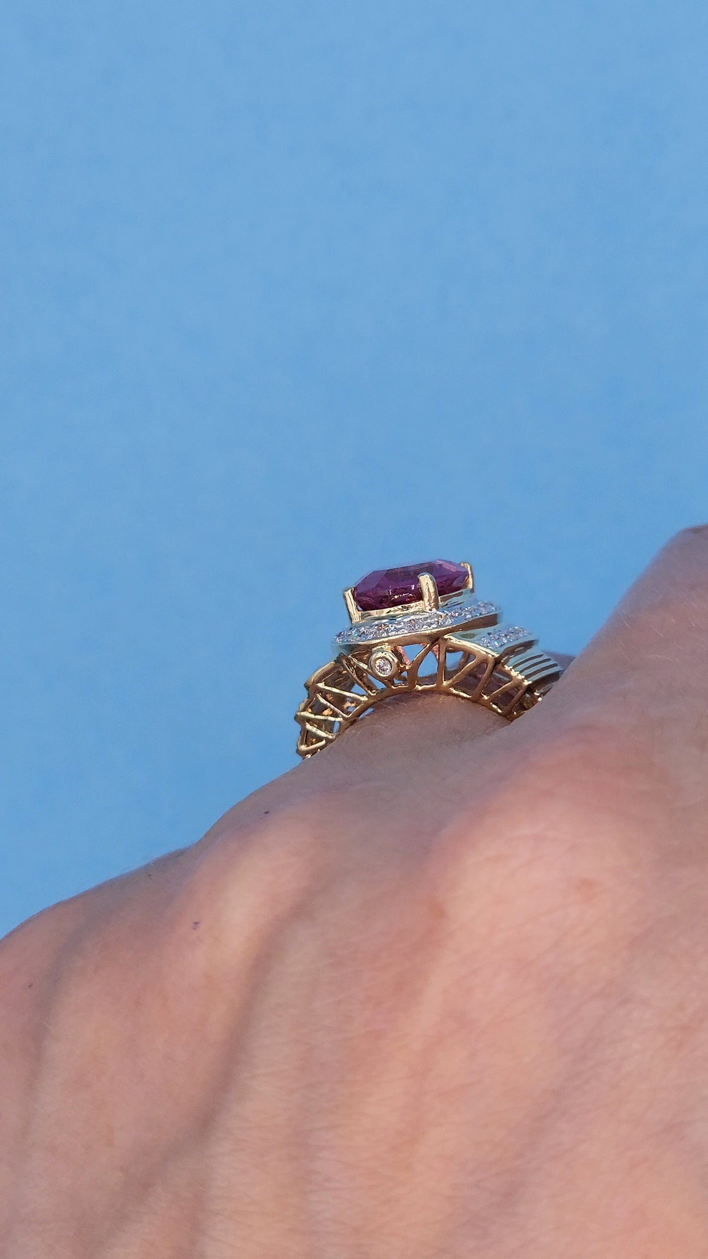 Natural 2.46 ct Oval Pink Tourmaline and Diamond Ring in 14k Yellow Gold