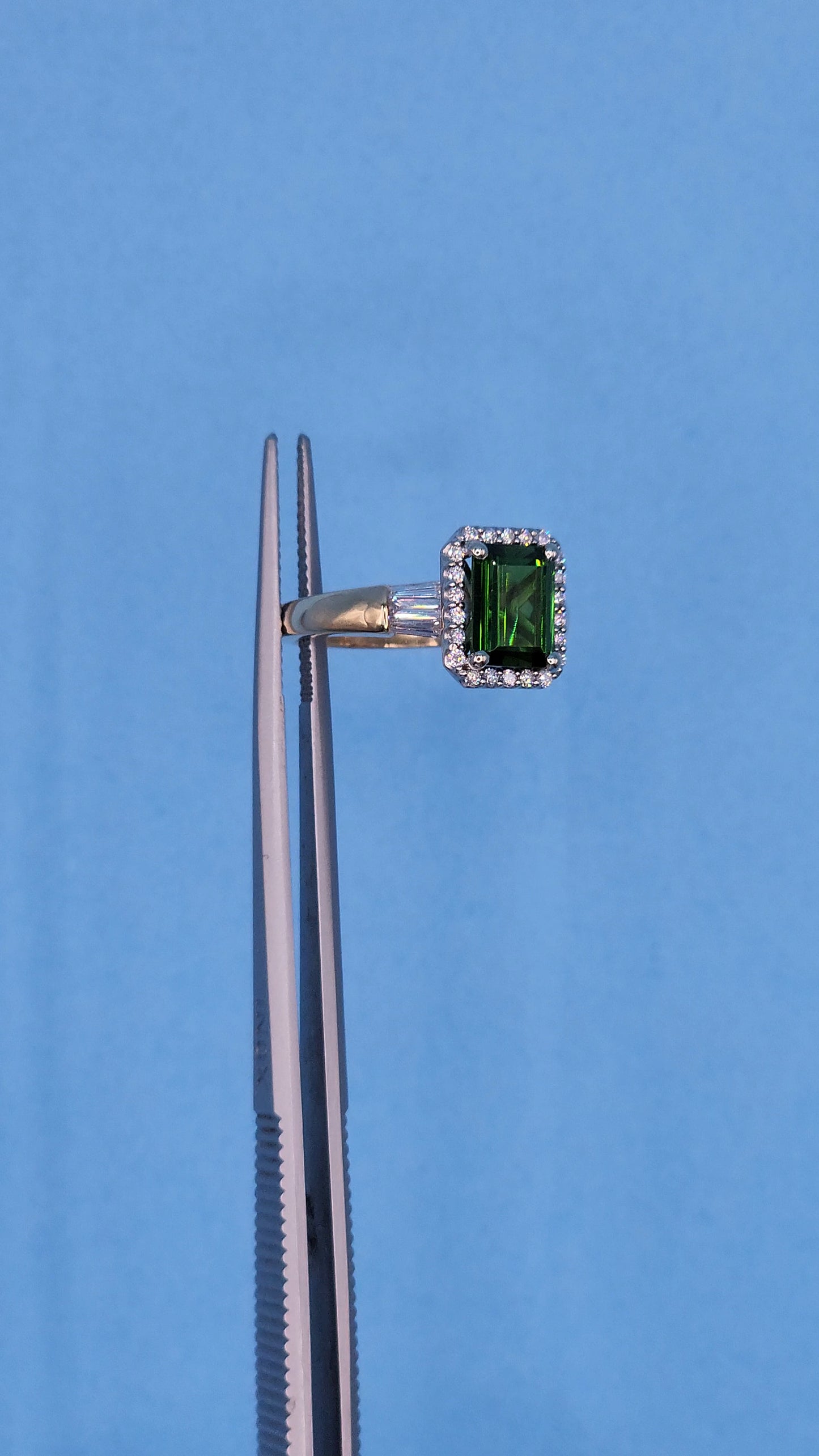 1.97 ct Green Tourmaline and Halo Diamond Ring in 14k Two-Tone Gold