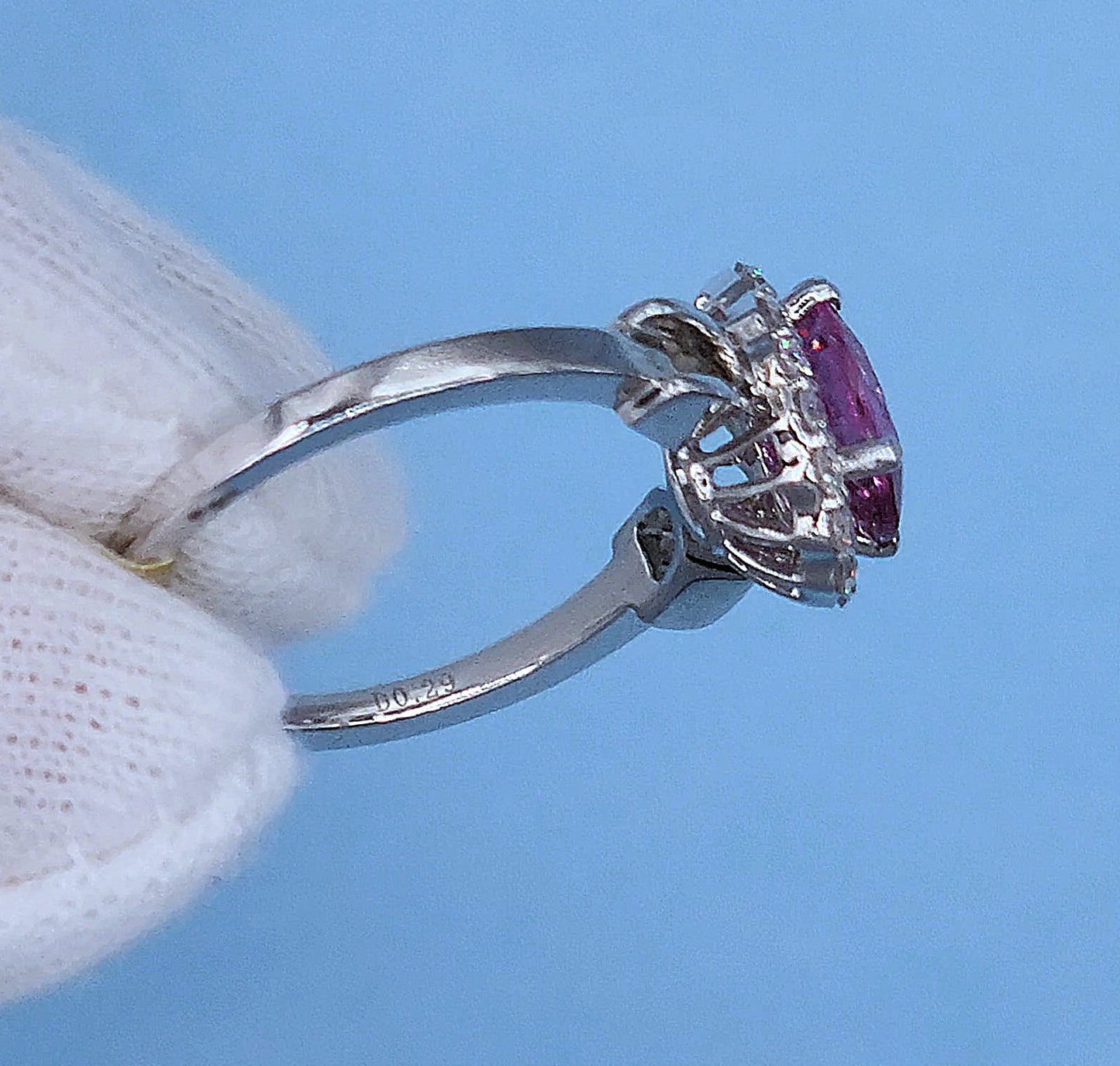 Elegant 14K White Gold Halo Ring with 1.57 CT Pink Sapphire & 0.29 CT Natural Diamond Accents