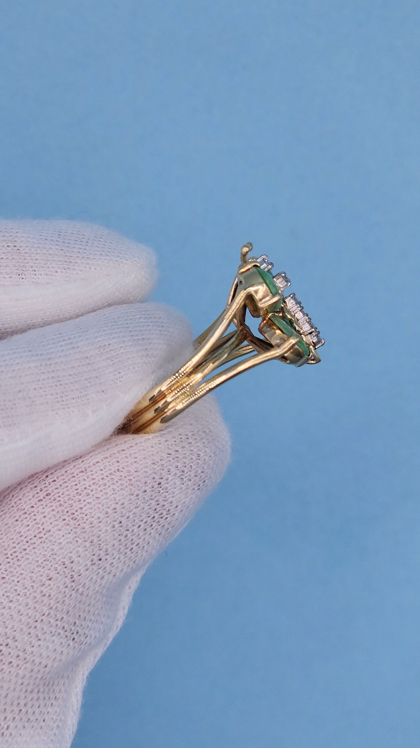 Vintage Jade and Diamond Butterfly Ring in 14k Yellow Gold