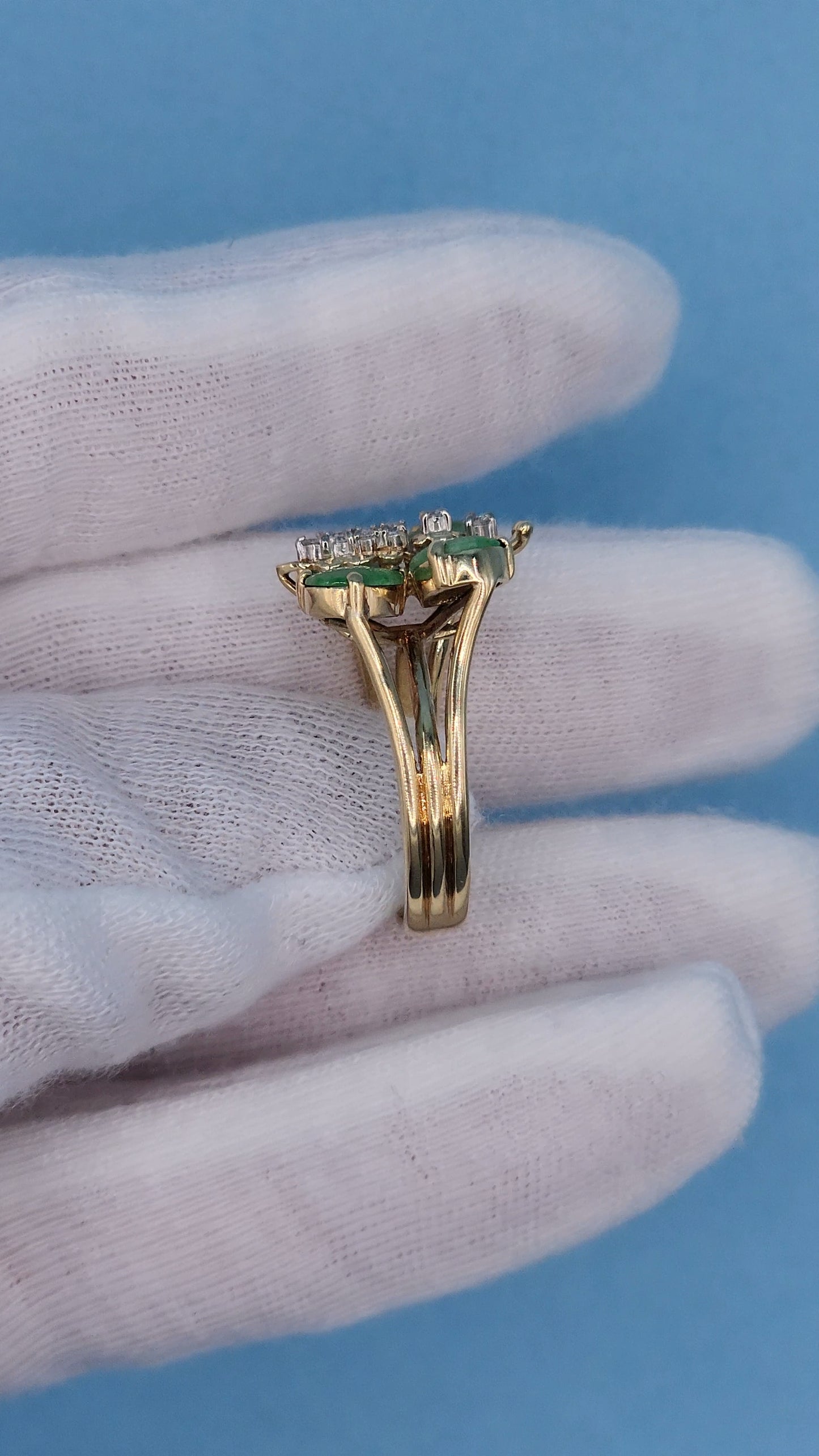 Vintage Jade and Diamond Butterfly Ring in 14k Yellow Gold