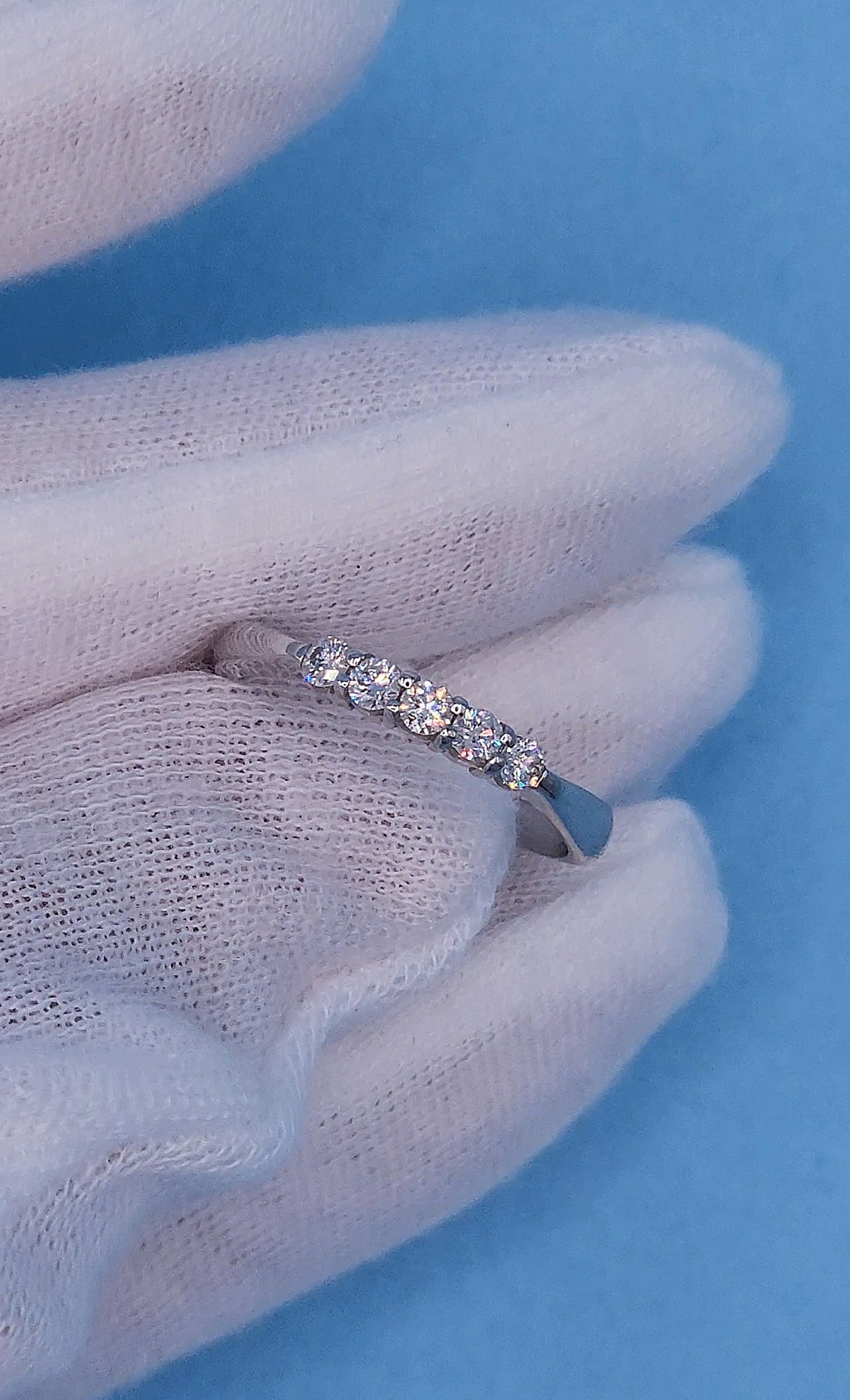 0.25 ct Natural 5 Diamond Wedding Anniversary Band in 18k White Gold