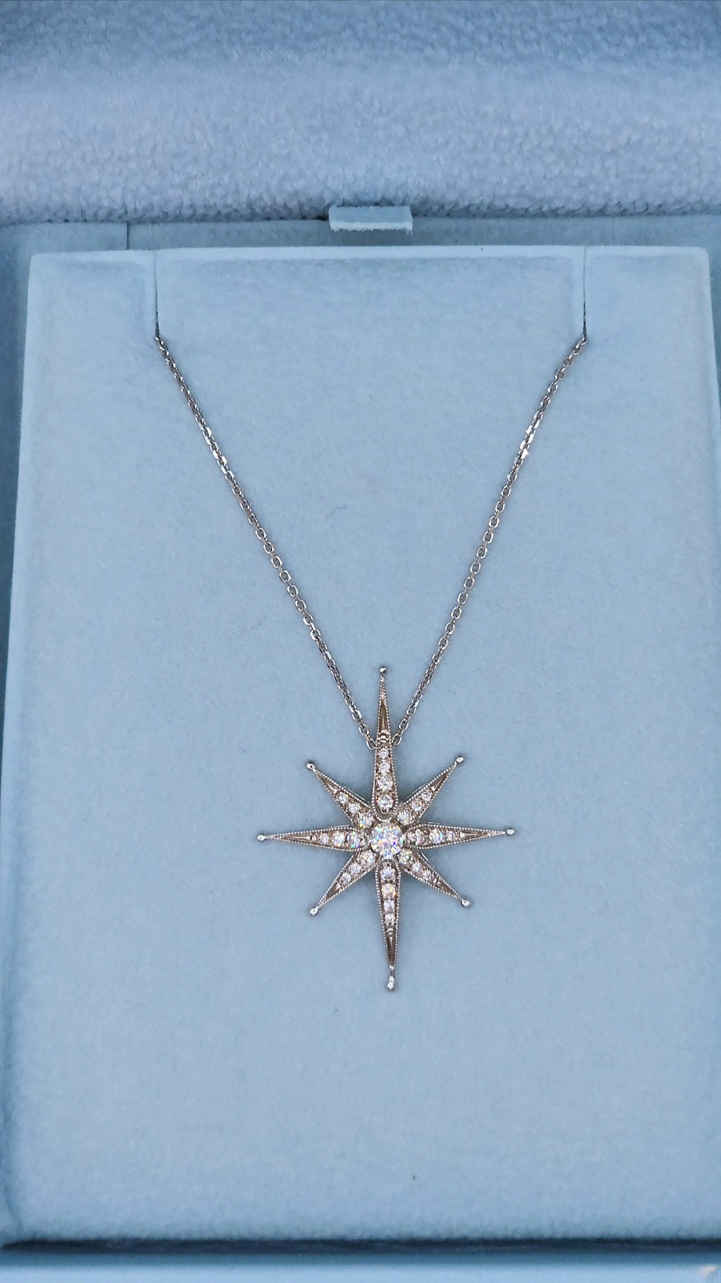 Diamond Star Pendant in 14k White Gold with Hidden Bail and Larger Center Diamond Surrounded by Accent Diamonds
