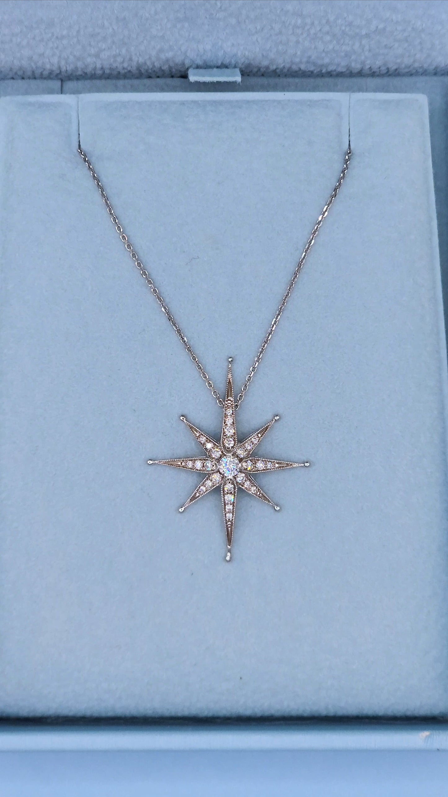 Diamond Star Pendant in 14k White Gold with Hidden Bail and Larger Center Diamond Surrounded by Accent Diamonds