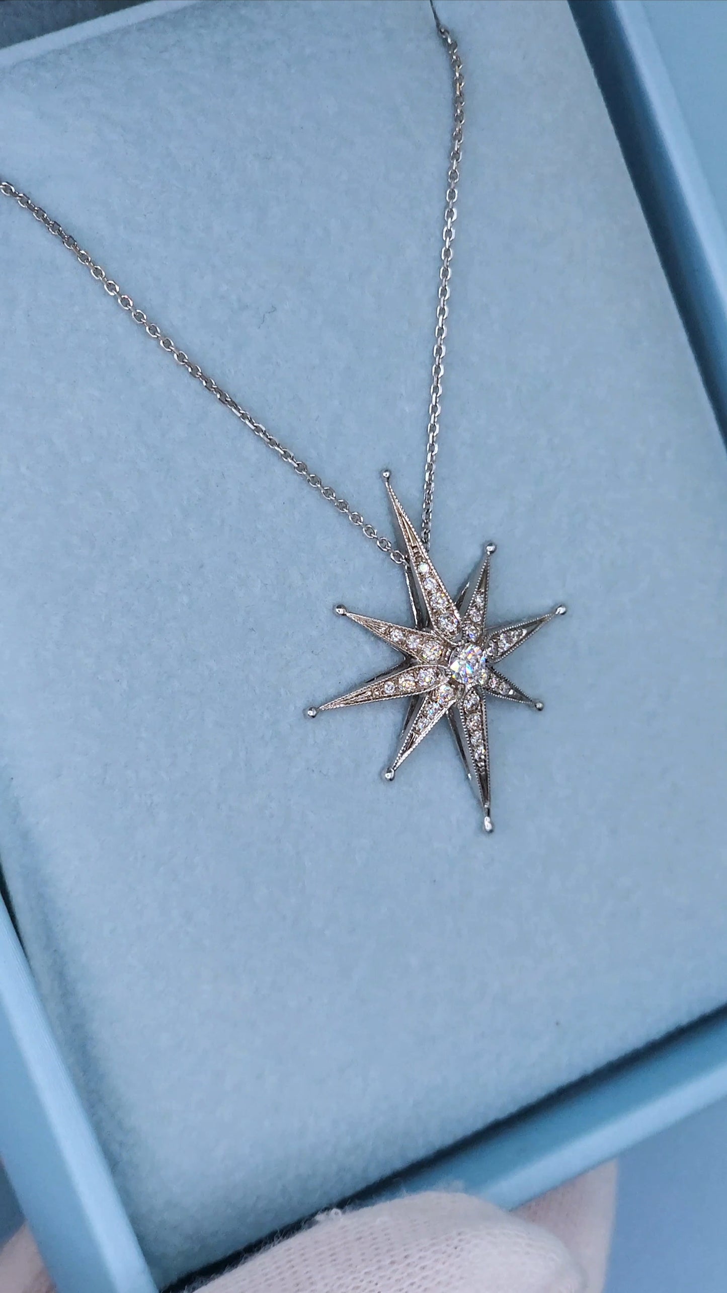 Diamond Star Pendant in 14k White Gold with Hidden Bail and Larger Center Diamond Surrounded by Accent Diamonds