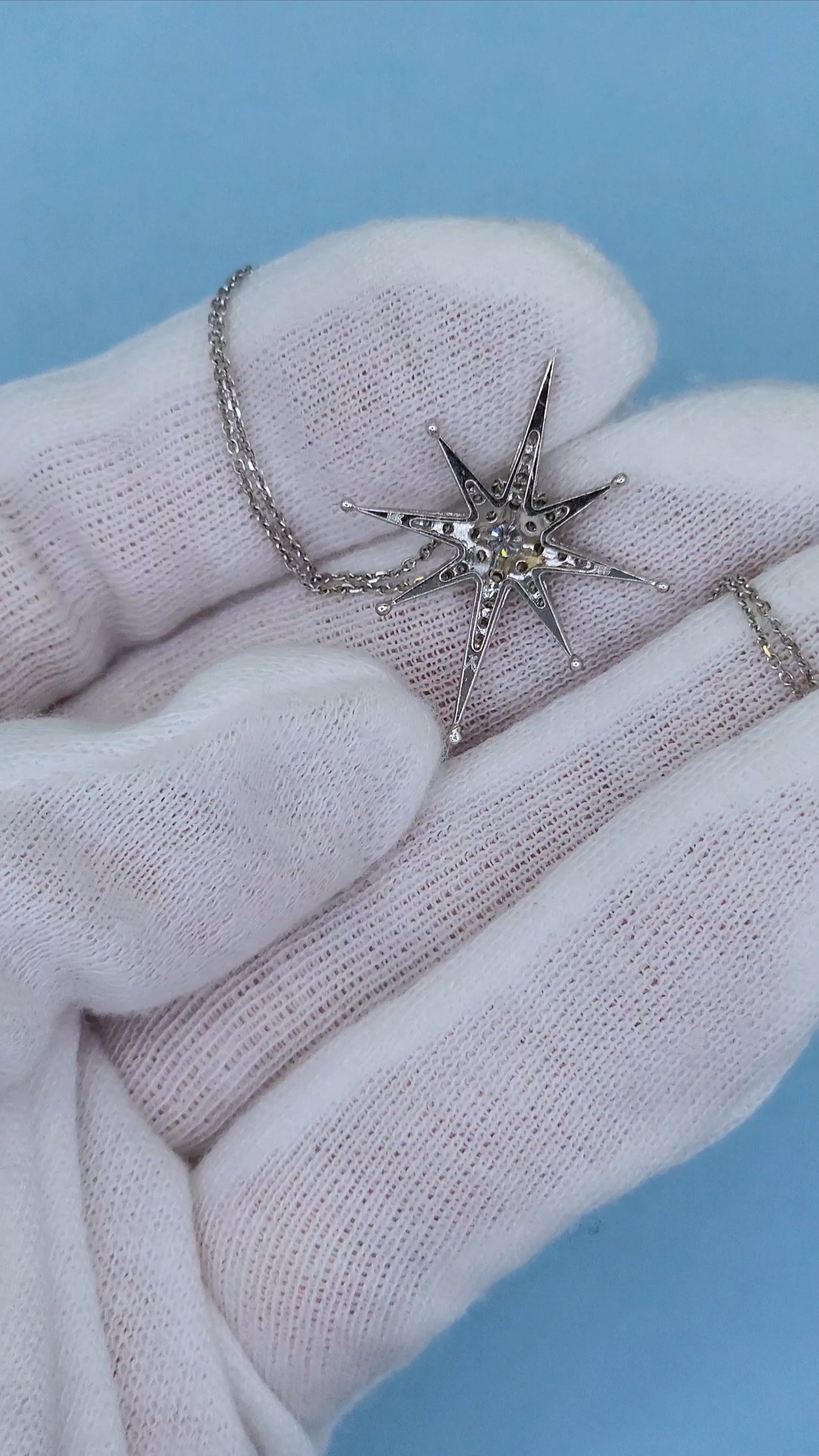 Diamond Star Pendant in 14k White Gold with Hidden Bail and Larger Center Diamond Surrounded by Accent Diamonds