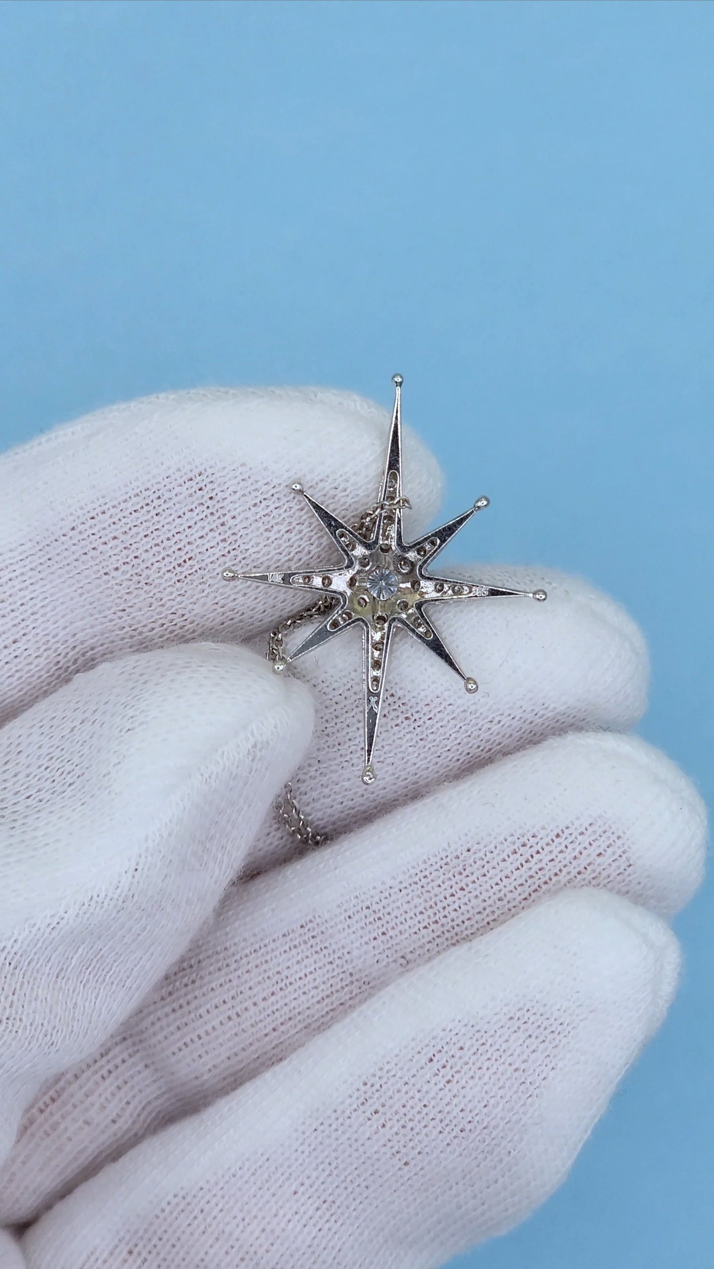 Diamond Star Pendant in 14k White Gold with Hidden Bail and Larger Center Diamond Surrounded by Accent Diamonds