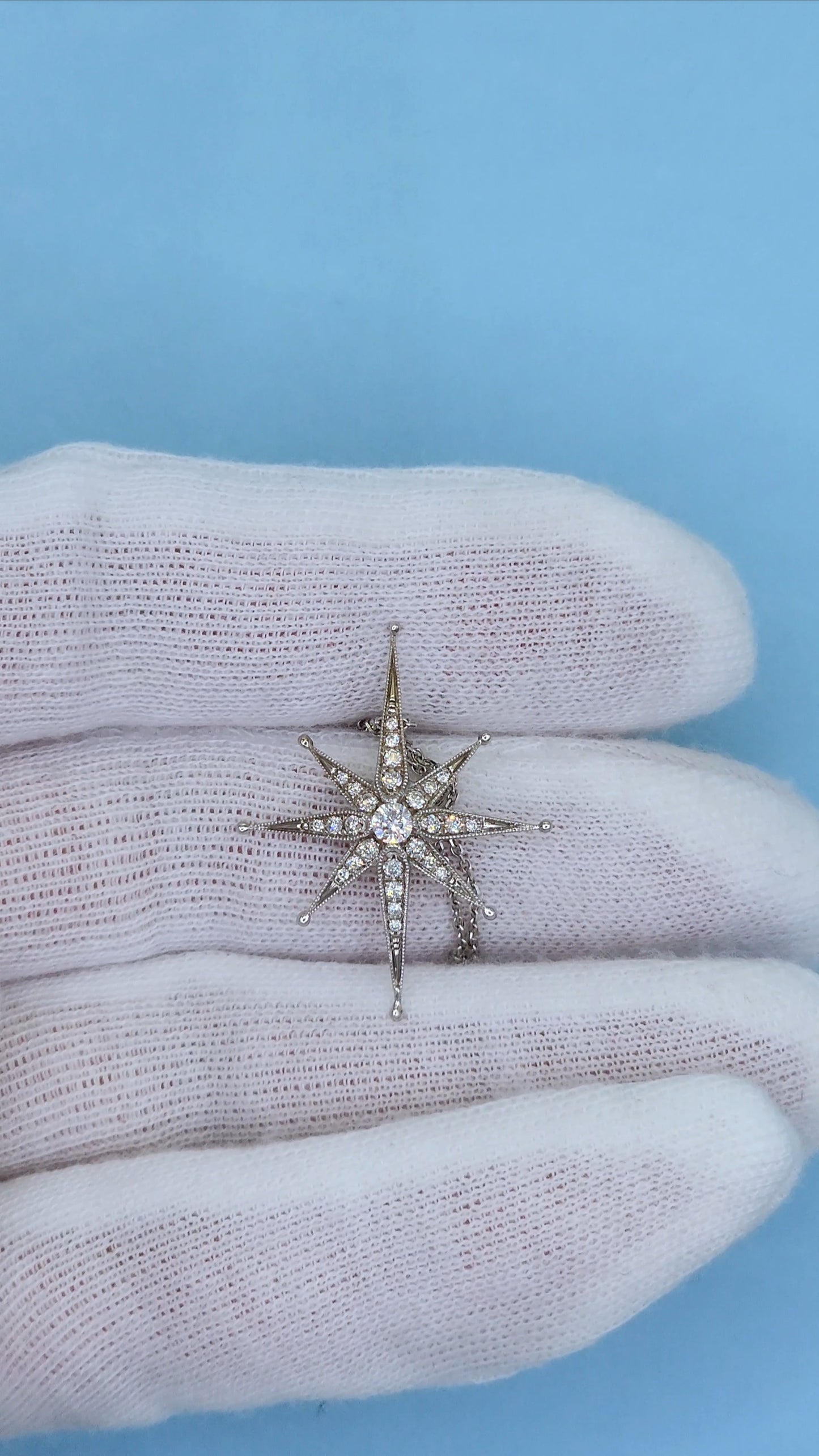 Diamond Star Pendant in 14k White Gold with Hidden Bail and Larger Center Diamond Surrounded by Accent Diamonds