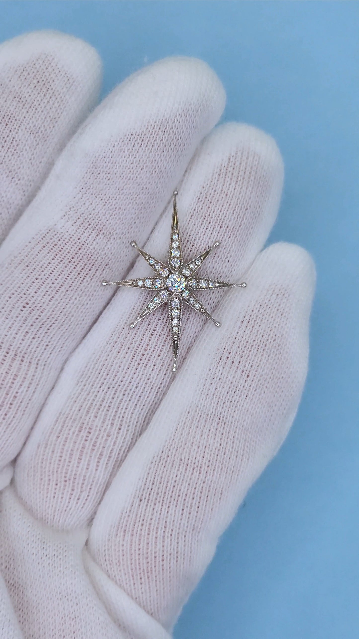 Diamond Star Pendant in 14k White Gold with Hidden Bail and Larger Center Diamond Surrounded by Accent Diamonds