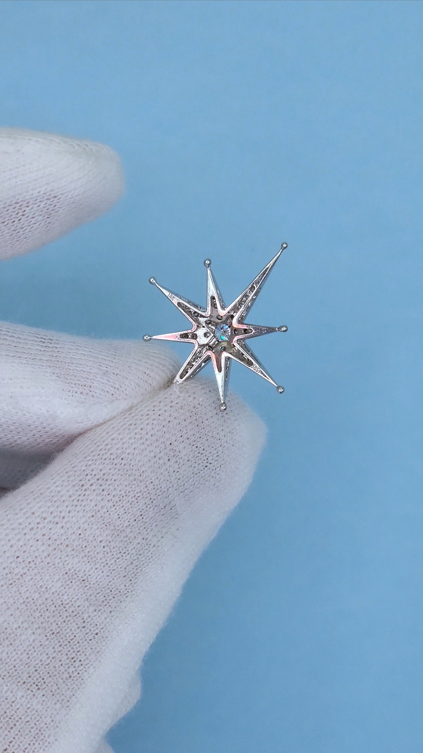 Diamond Star Pendant in 14k White Gold with Hidden Bail and Larger Center Diamond Surrounded by Accent Diamonds