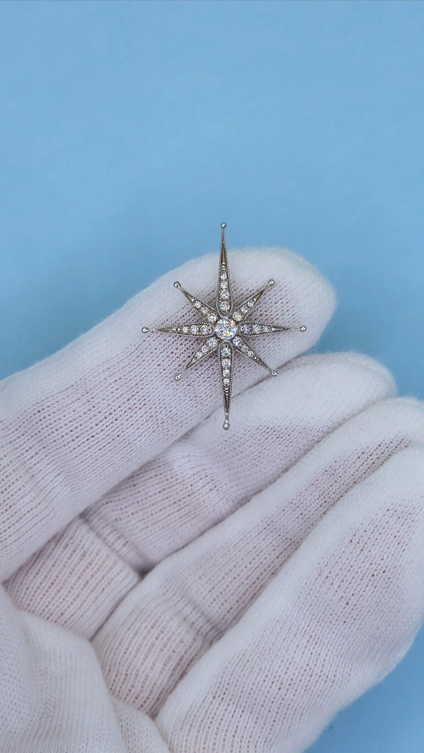Diamond Star Pendant in 14k White Gold with Hidden Bail and Larger Center Diamond Surrounded by Accent Diamonds