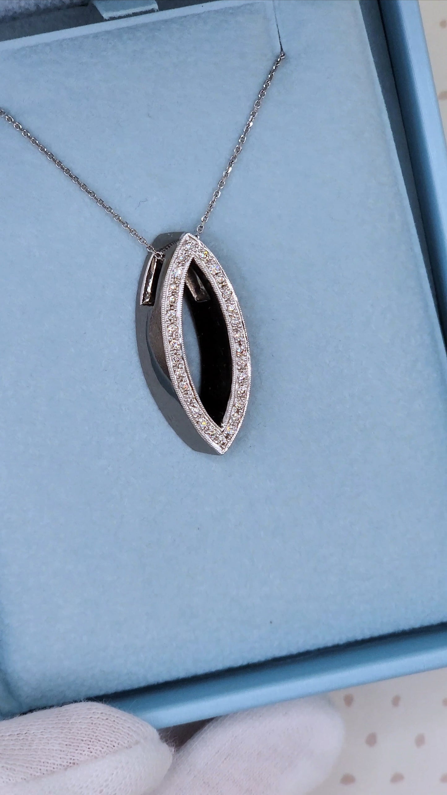 Marquise Open Pendant with Pave Diamonds in 18k Black Rhodium Gold on 18-Inch 14k White Gold Chain