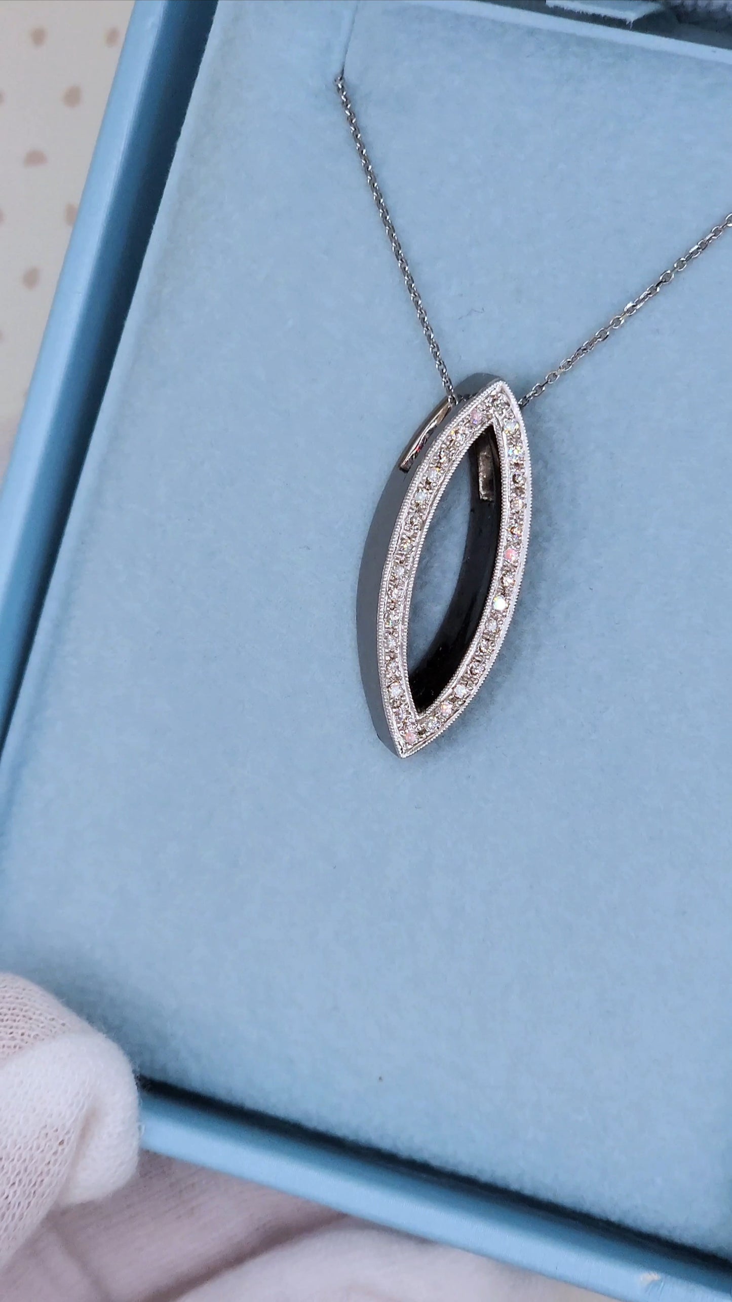 Marquise Open Pendant with Pave Diamonds in 18k Black Rhodium Gold on 18-Inch 14k White Gold Chain