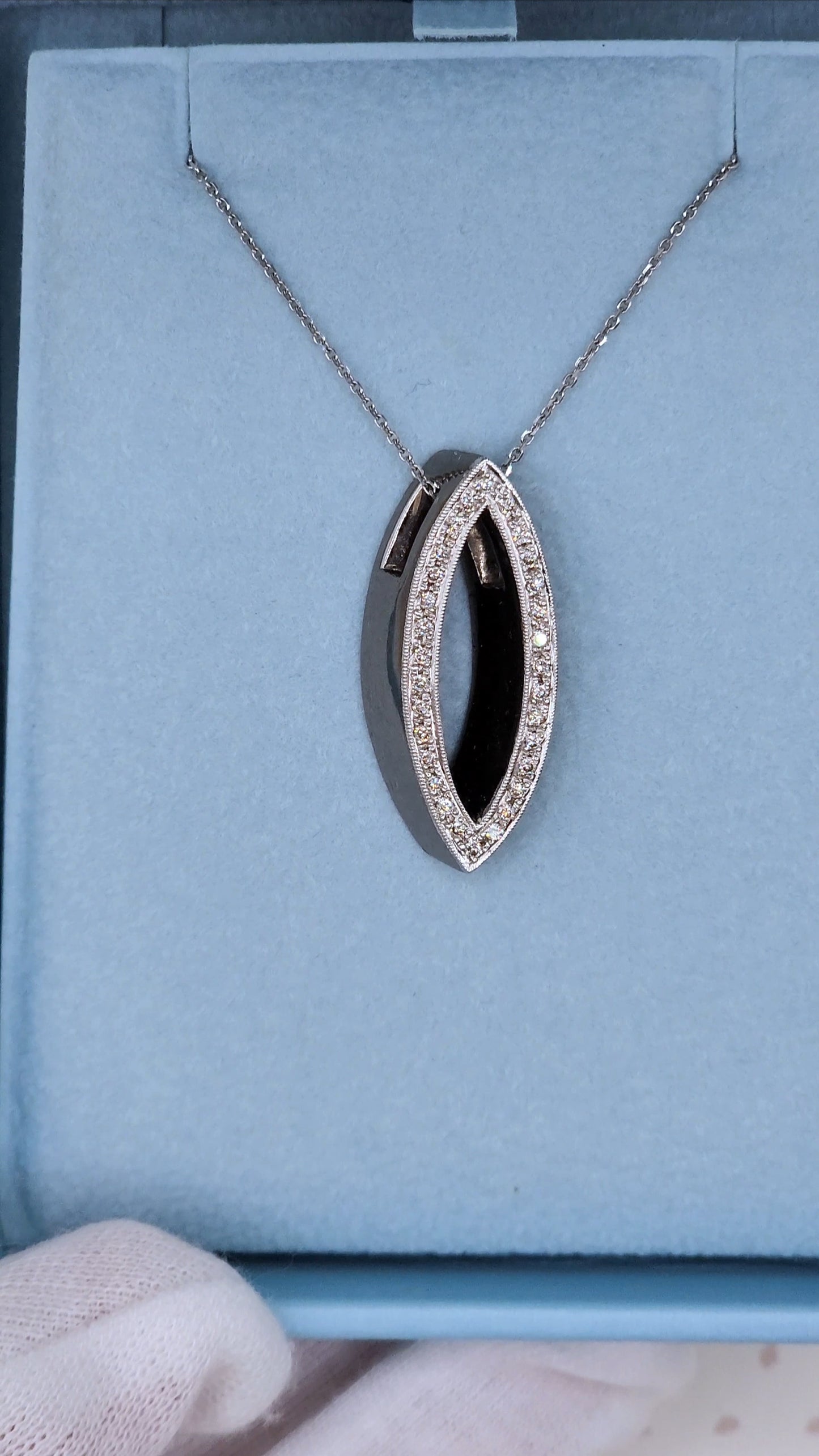 Marquise Open Pendant with Pave Diamonds in 18k Black Rhodium Gold on 18-Inch 14k White Gold Chain
