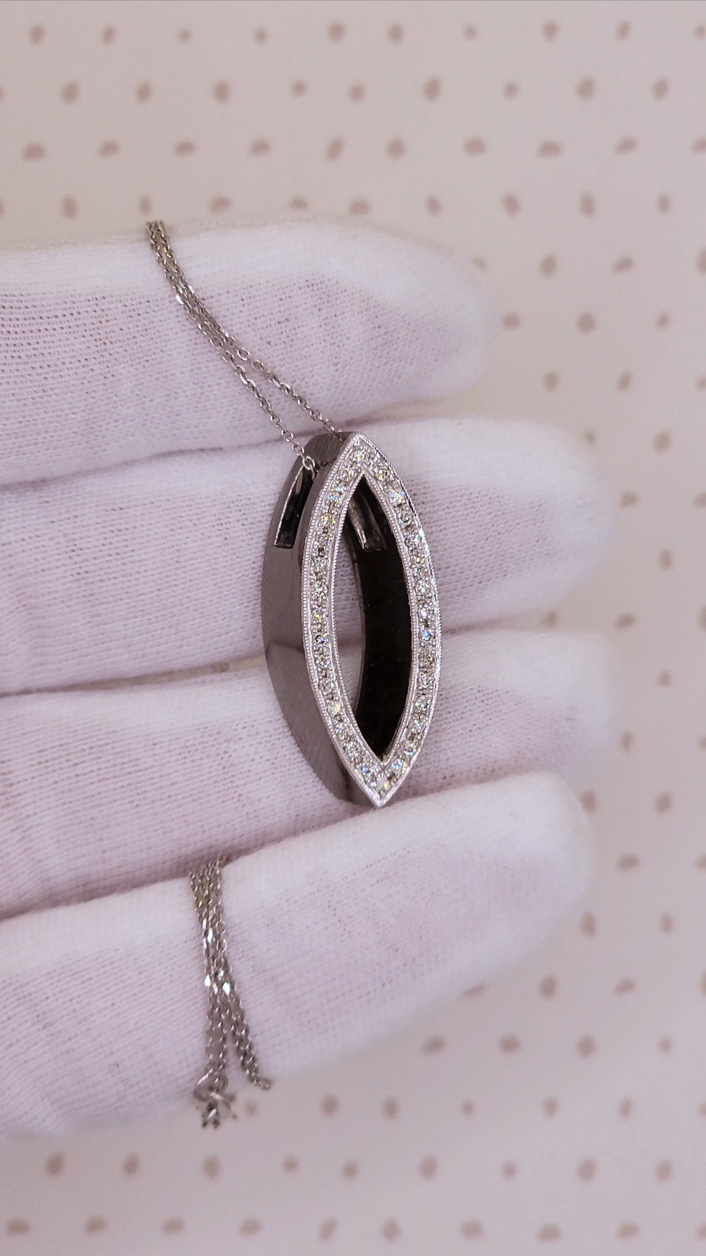 Marquise Open Pendant with Pave Diamonds in 18k Black Rhodium Gold on 18-Inch 14k White Gold Chain