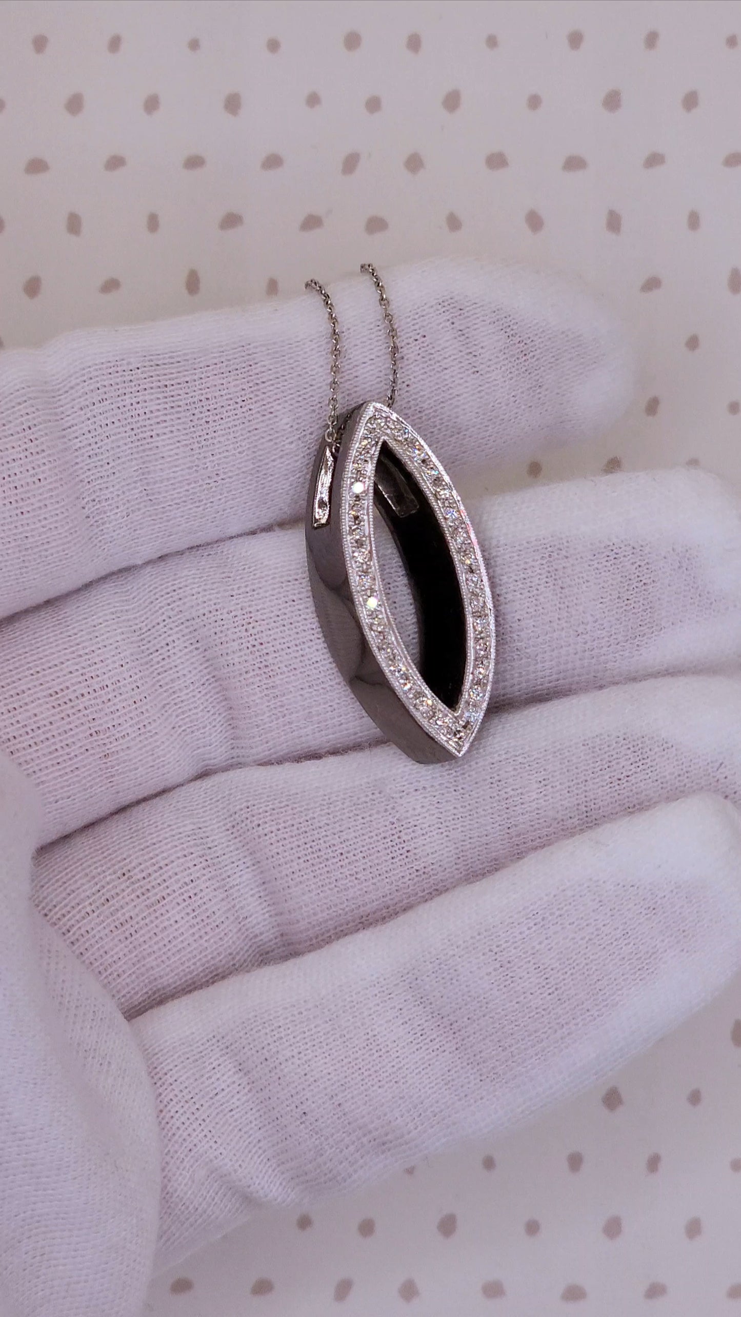 Marquise Open Pendant with Pave Diamonds in 18k Black Rhodium Gold on 18-Inch 14k White Gold Chain