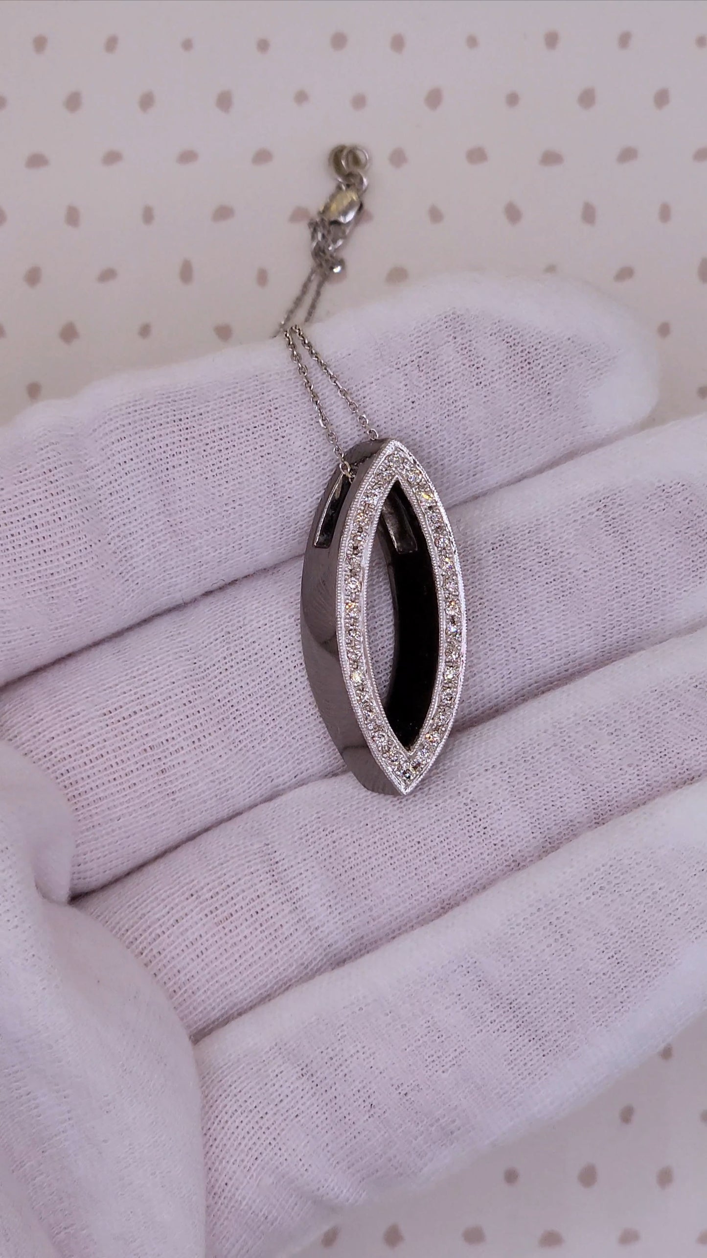 Marquise Open Pendant with Pave Diamonds in 18k Black Rhodium Gold on 18-Inch 14k White Gold Chain