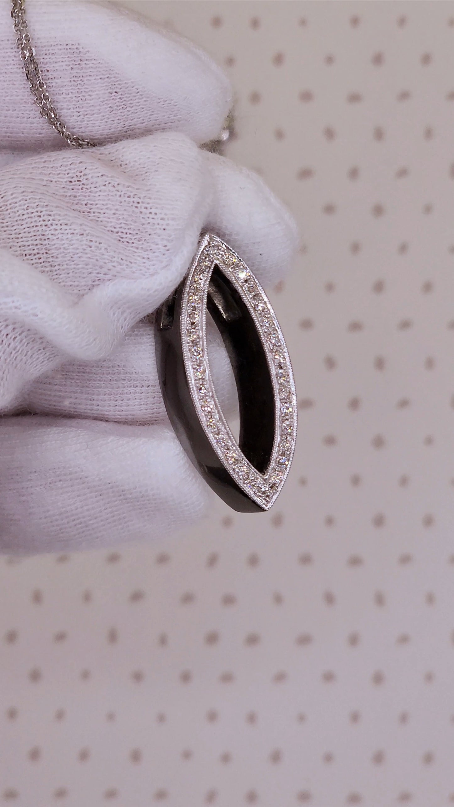 Marquise Open Pendant with Pave Diamonds in 18k Black Rhodium Gold on 18-Inch 14k White Gold Chain